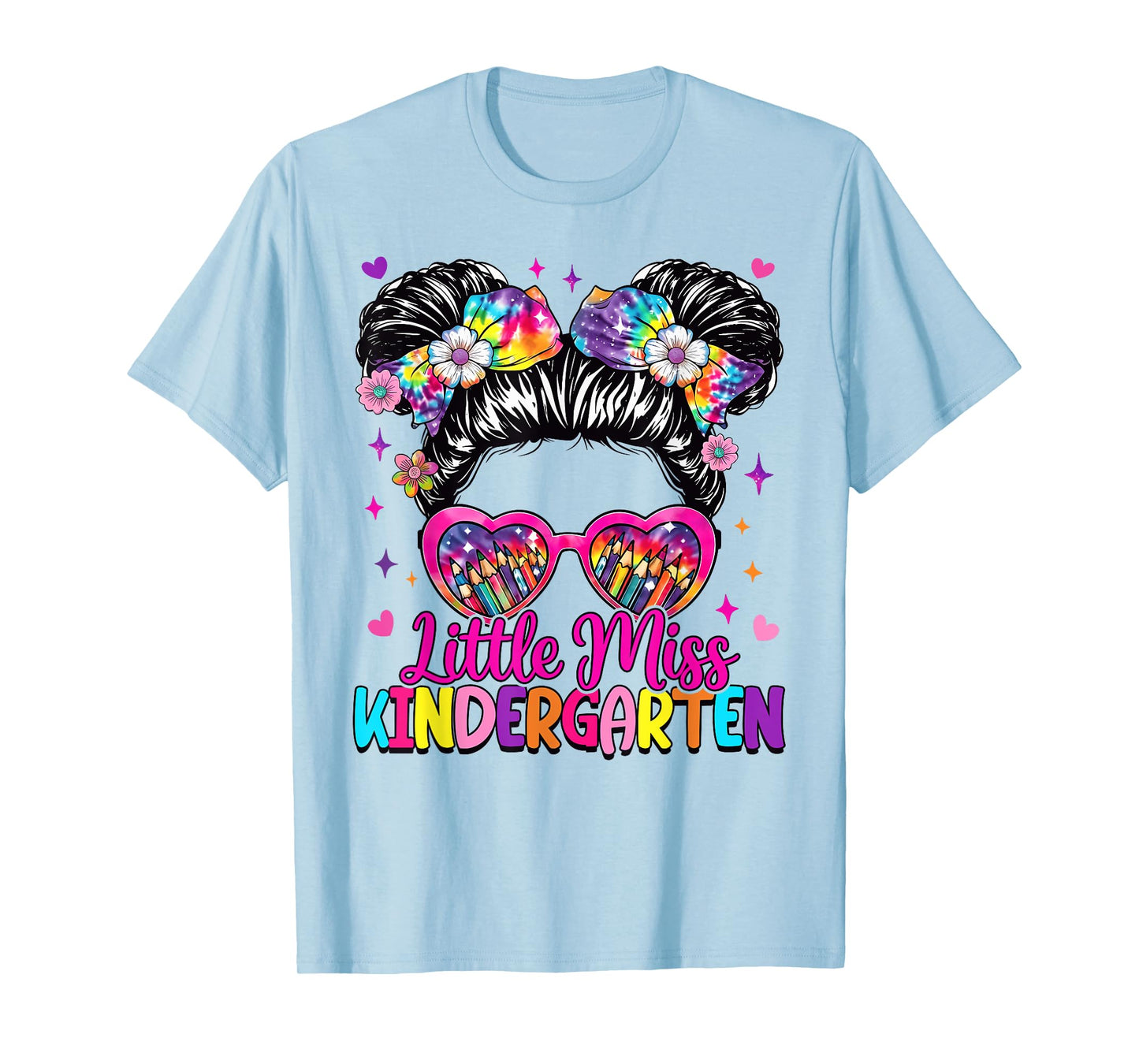 Little Miss Kindergarten Messy Bun First Day Of School T-Shirt
