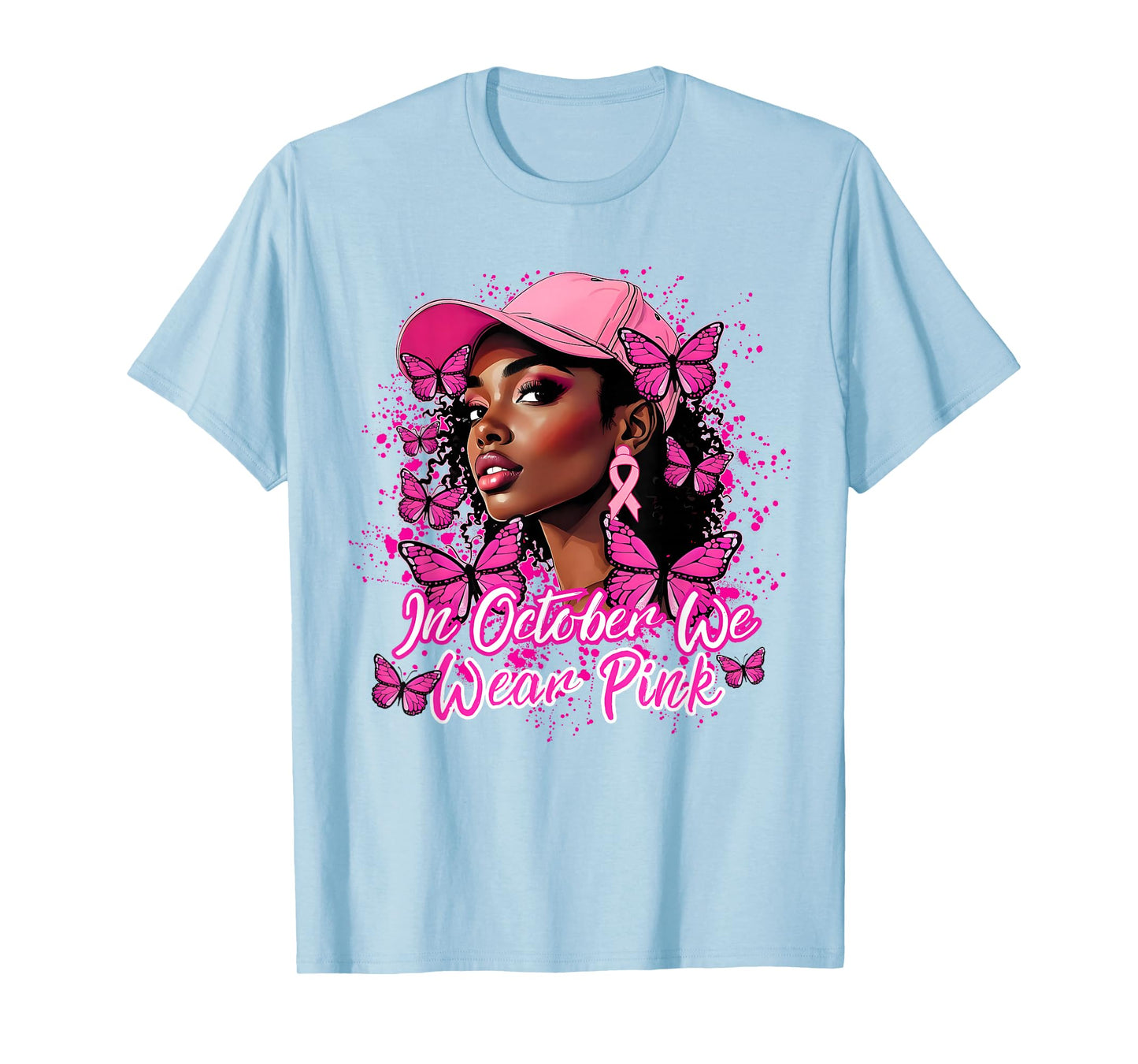 Breast Cancer Awareness African American Woman Pink Ribbon T-Shirt