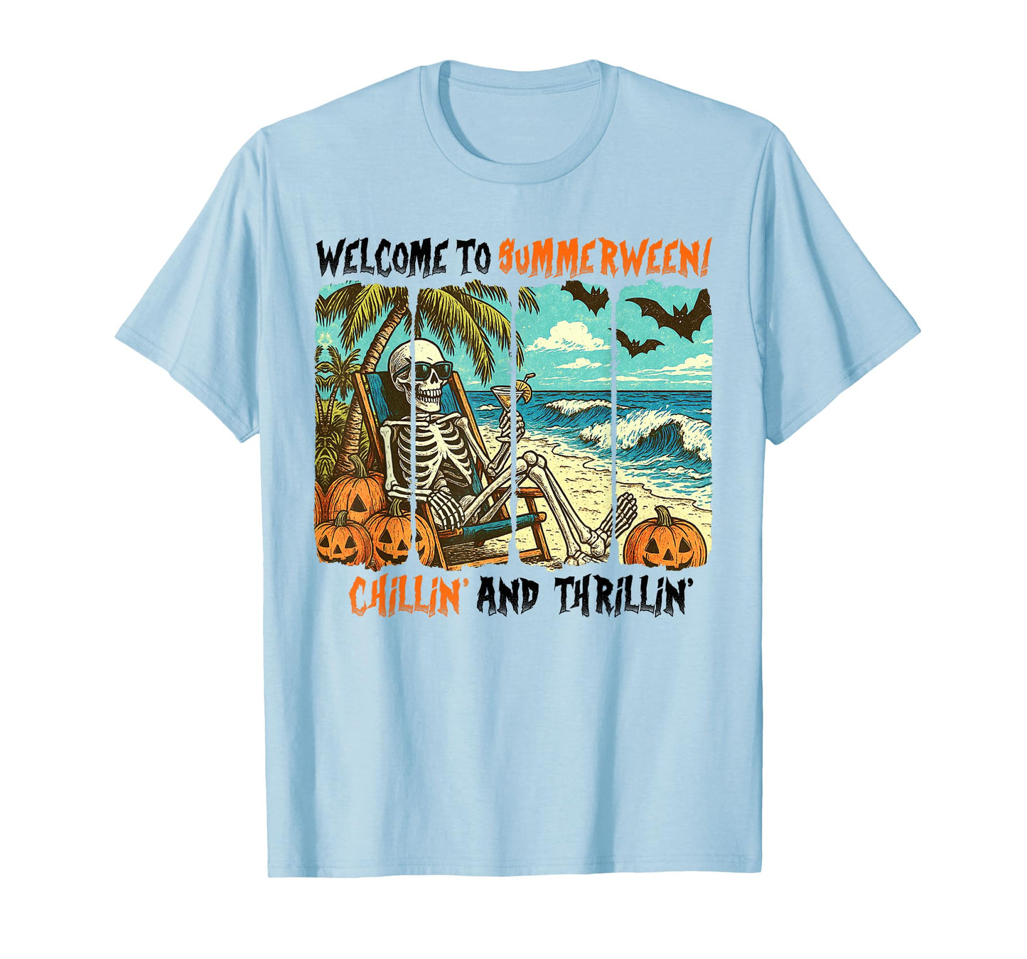 Summerween Chillin' & Thrillin' Skeleton Beach Vibes Spooky T-Shirt