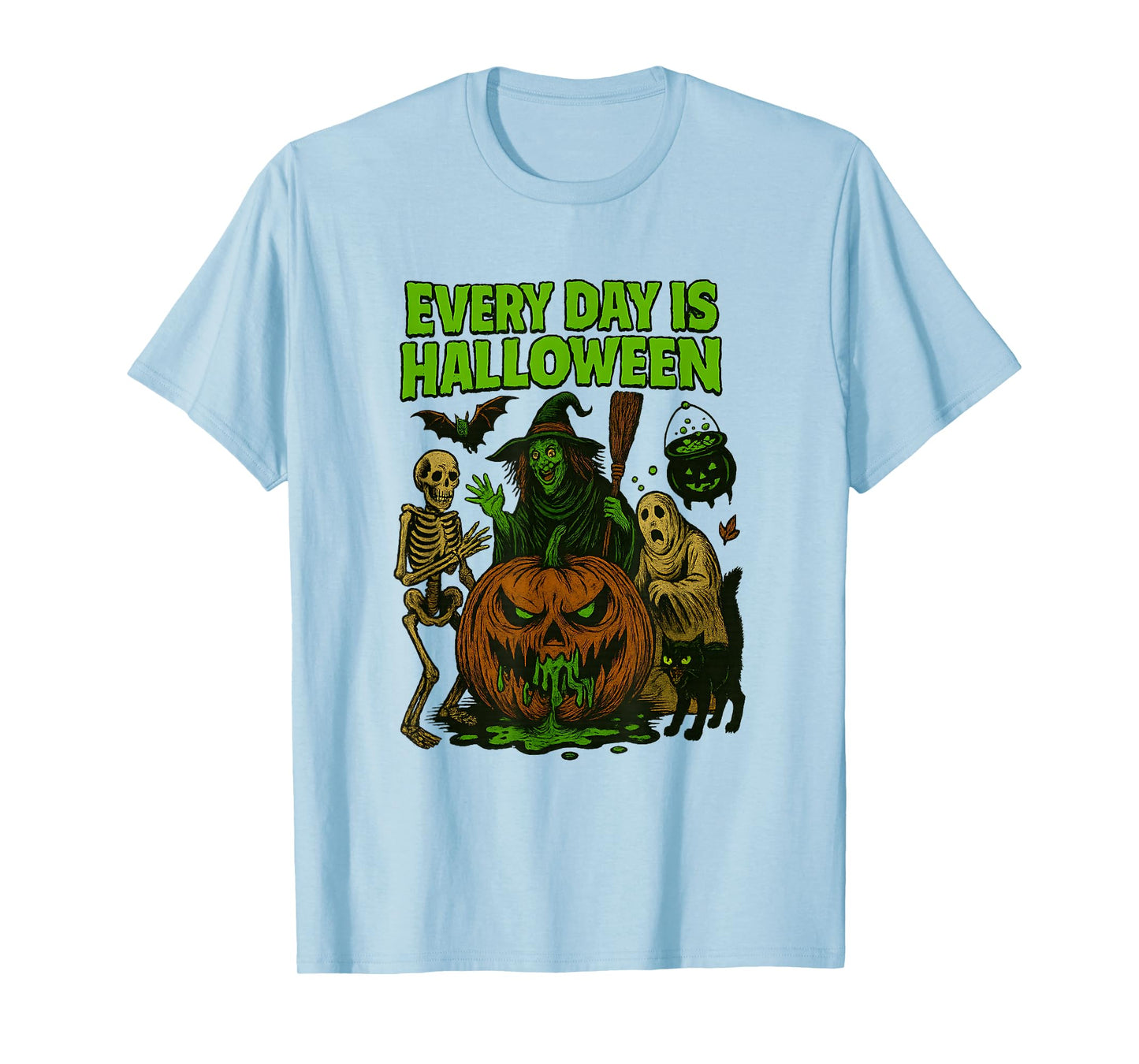 Vintage Skeleton Ghost Witch and Pumpkin Halloween T-Shirt