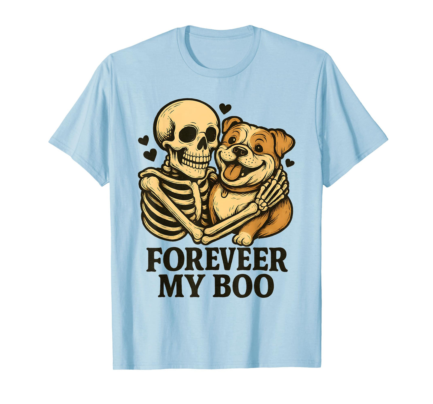 Forever My Boo Halloween Skeleton with American Bulldog Love T-Shirt