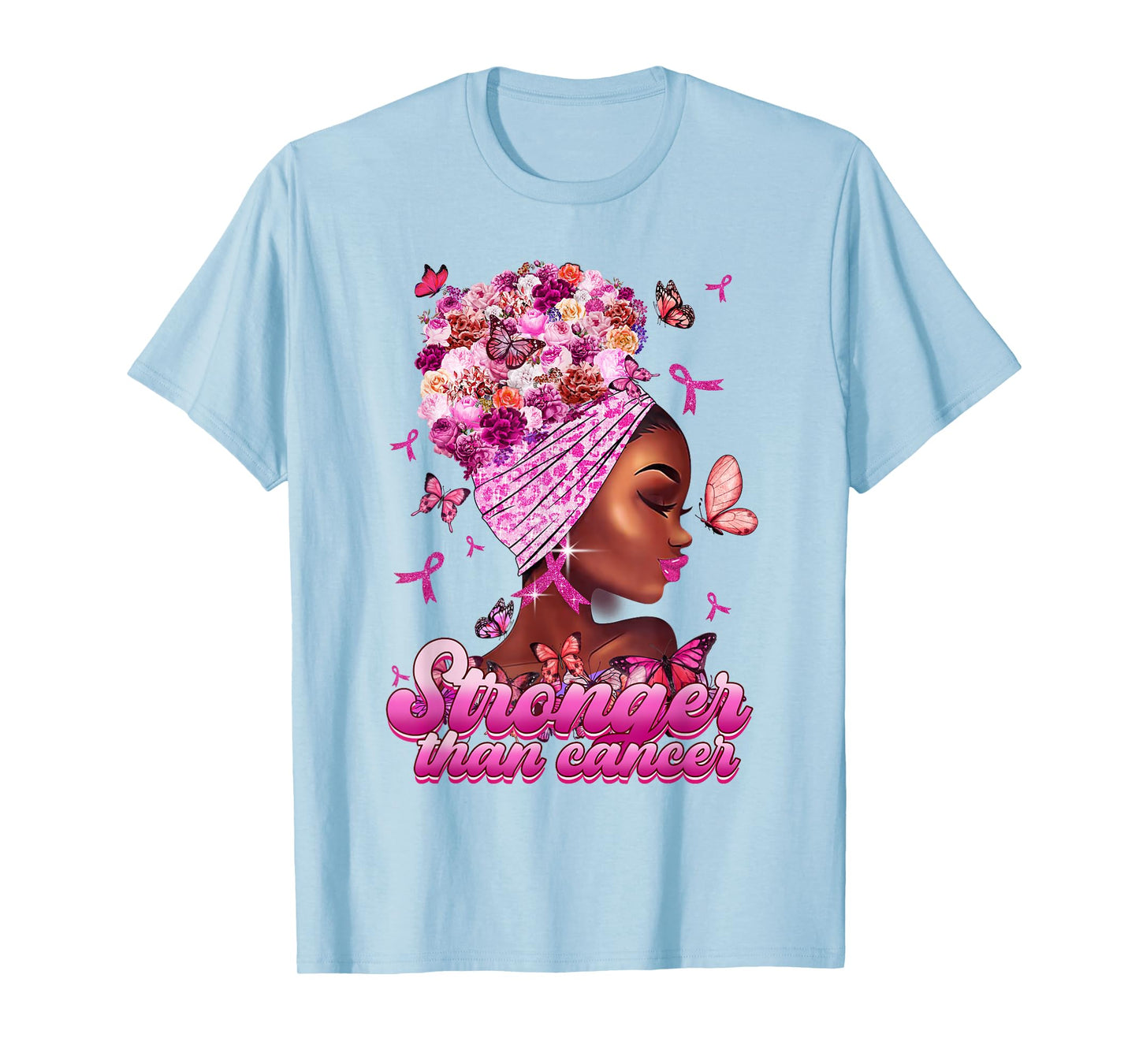 Black Women Queen Stronger Than Breast Cancer Pink Ribbon T-Shirt