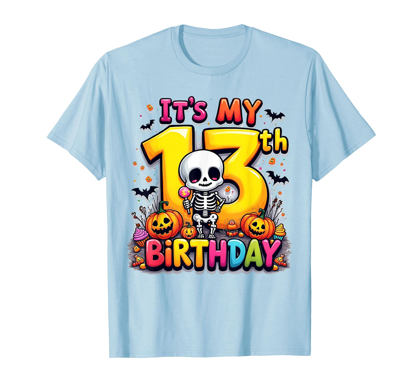 Kids It's My 13th Birthday Boy Funny Halloween Skeleton T-Shirt
