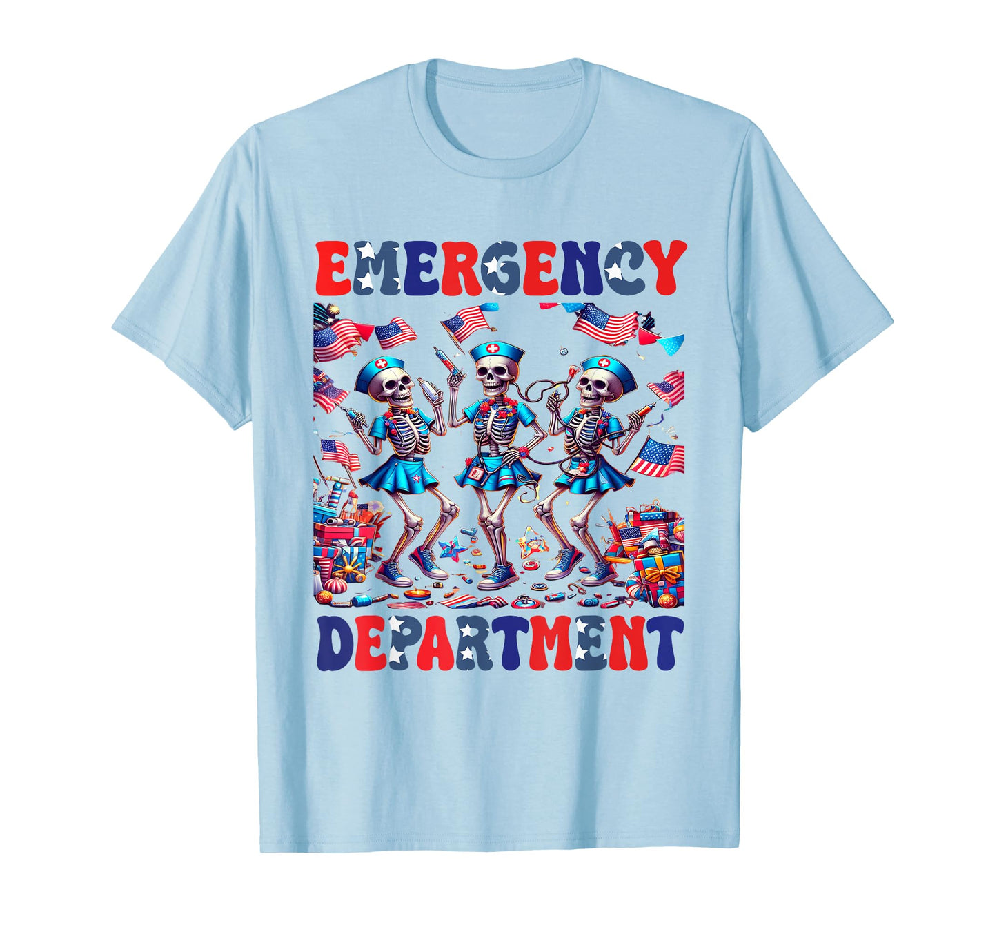 Nurse Skeleton Emergency Department 4th Of July Nurses T-Shirt