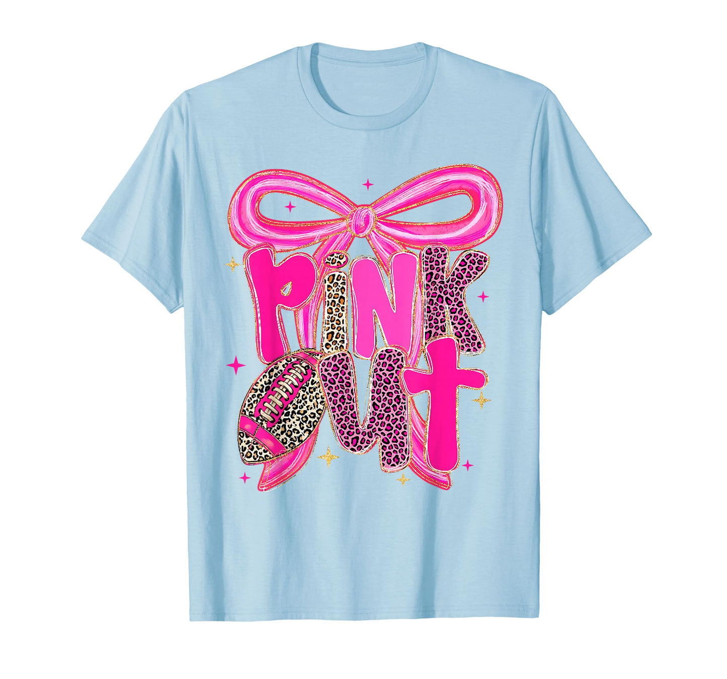 Pink Out Leopard Football Bow Breast Cancer Awareness Women T-Shirt