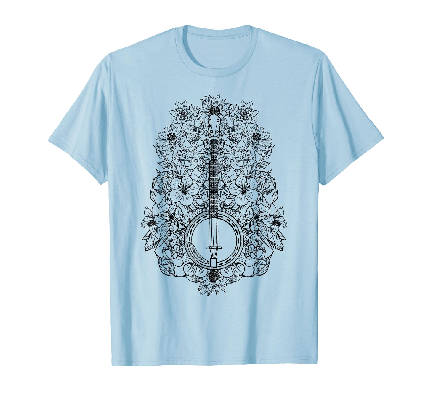 Banjo Flowers Vintage Stringed Bluegrass Folk Floral Design T-Shirt