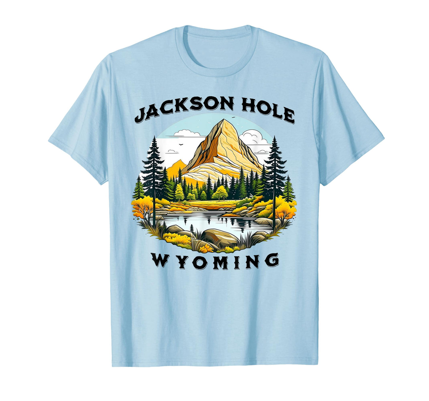 Jackson Hole Wyoming USA Outdoor Vintage Unisex-Adults, Unisex-Kids Cotton 50%, Polyester 50% Modern Nature Hiking Casual Short Sleeve Crew Neck T-Shirt Small Yellow