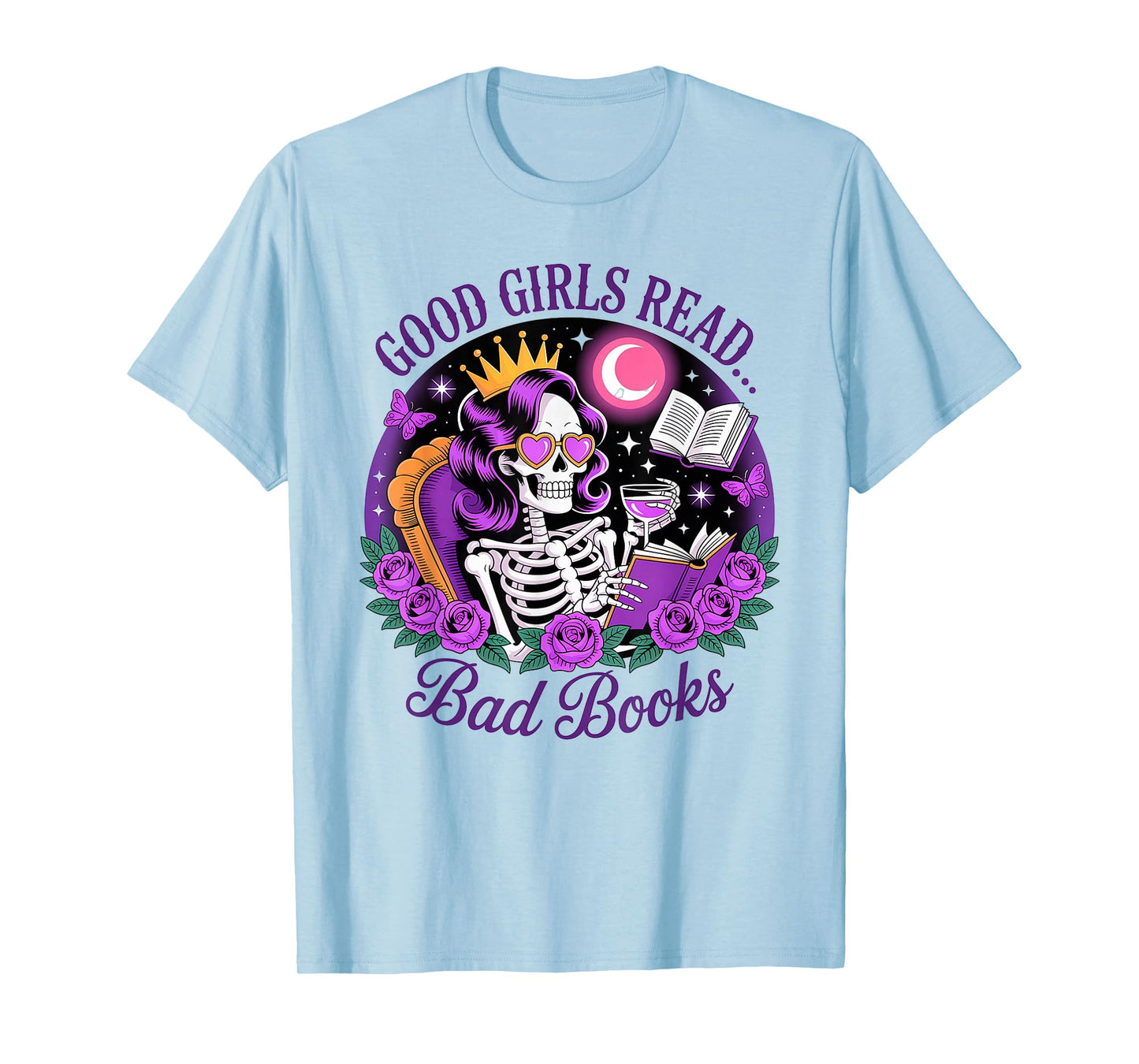 Good Girls Read Smutty Books Skeleton Reading Dark Academia T-Shirt