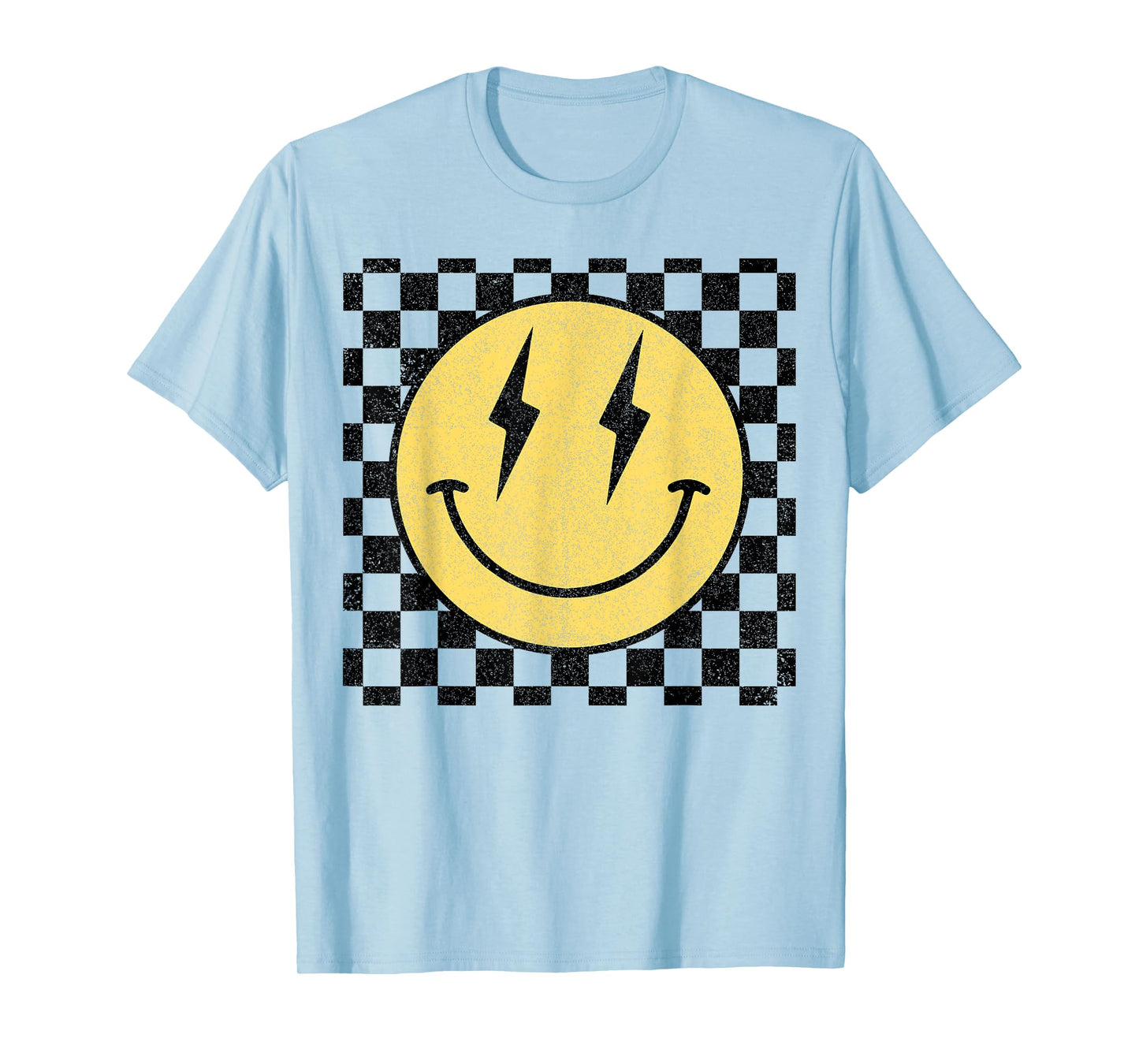 Retro Happy Face Shirt Checkered Pattern Smile Face Trendy T-Shirt
