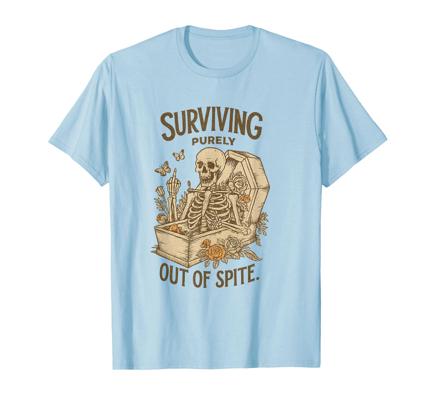 Surviving Purely Out of Spite Funny Goth Skeleton Halloween T-Shirt