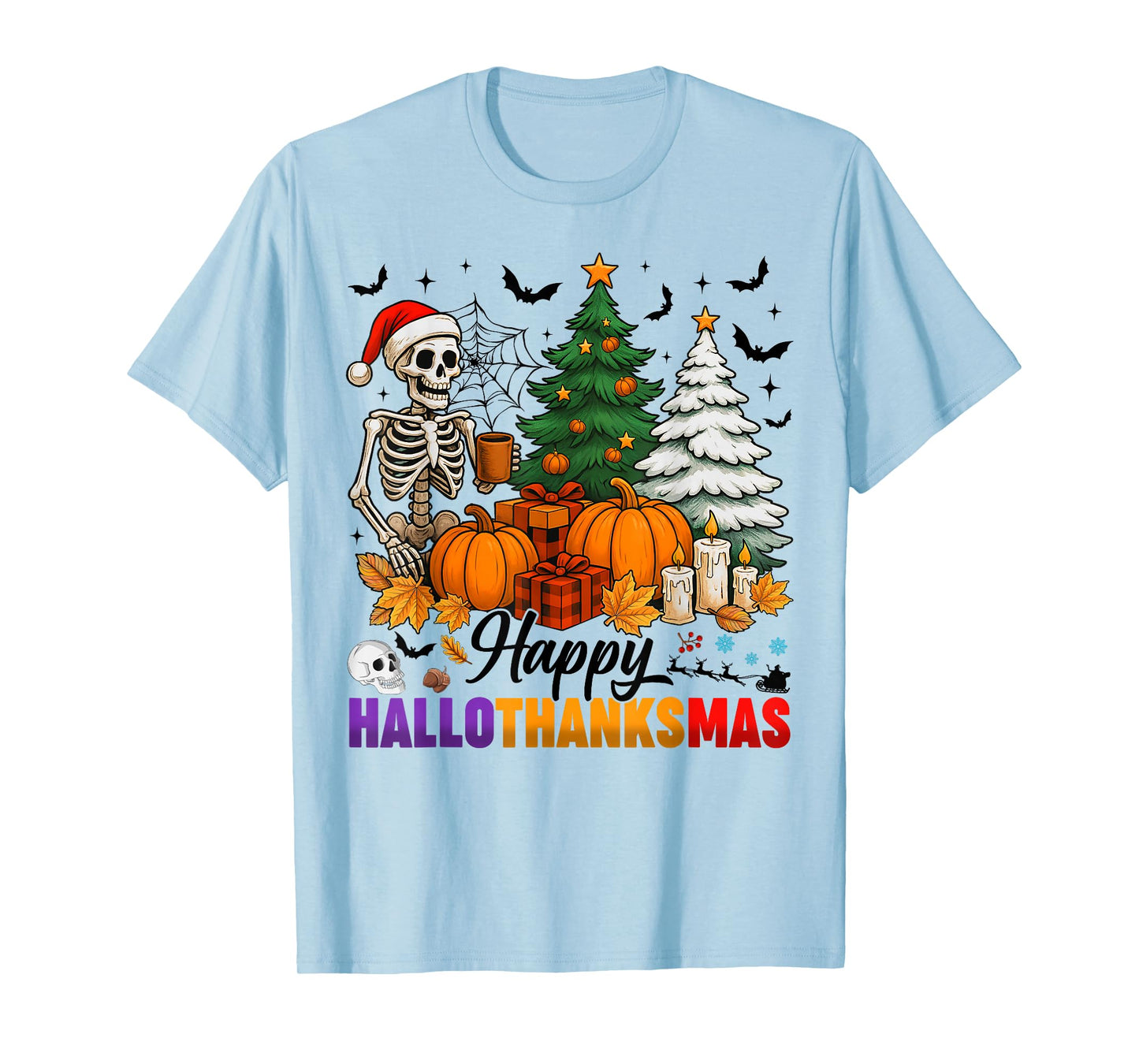 Happy Hallothanksmas Halloween Thanksgiving Christmas Kids T-Shirt