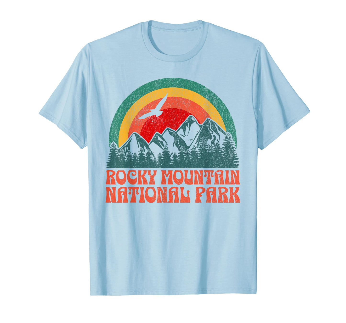 Rocky Mountain National Park Colorado USA Outdoor Women's Retro Yellow Modern Crew Neck Short Sleeve T-Shirt, Small