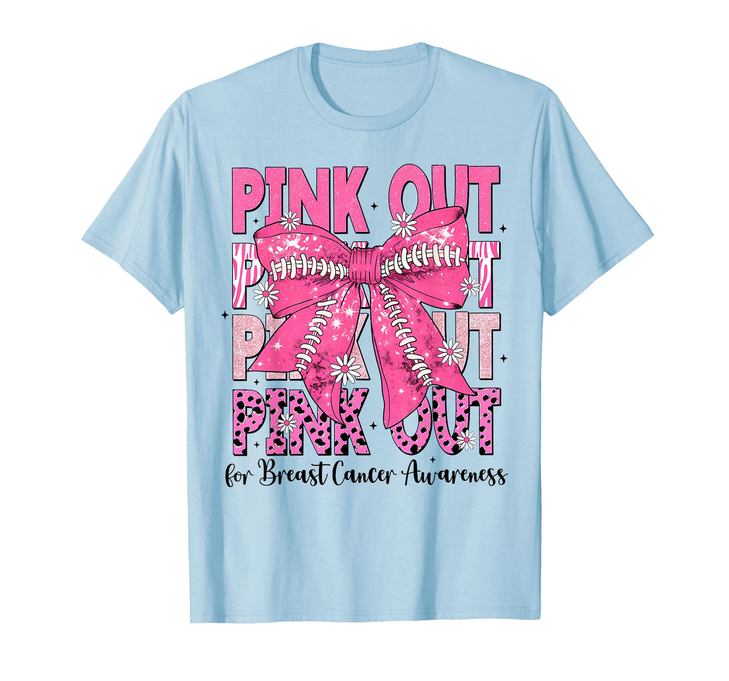 Pink Out Football Team Breast Cancer Awareness Coquette Bow T-Shirt