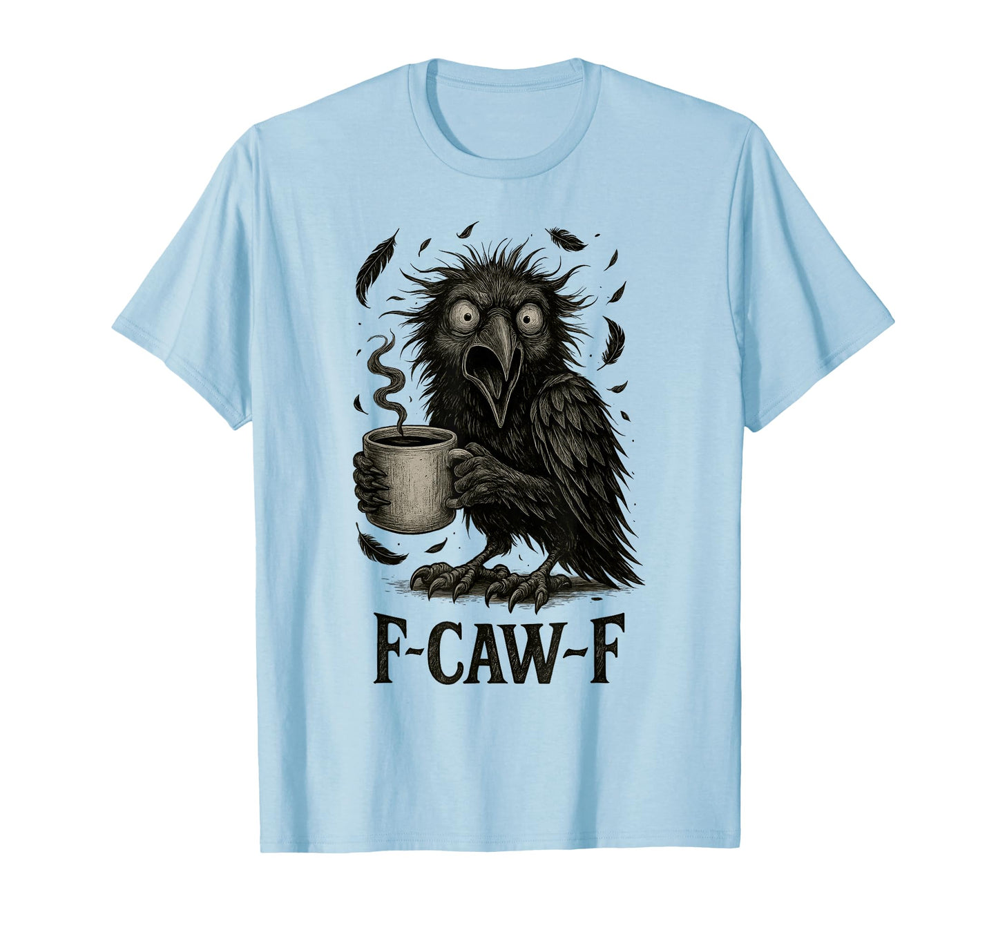FCawF Vintage Black Crow - Funny Tired Bird Drinking Coffee T-Shirt