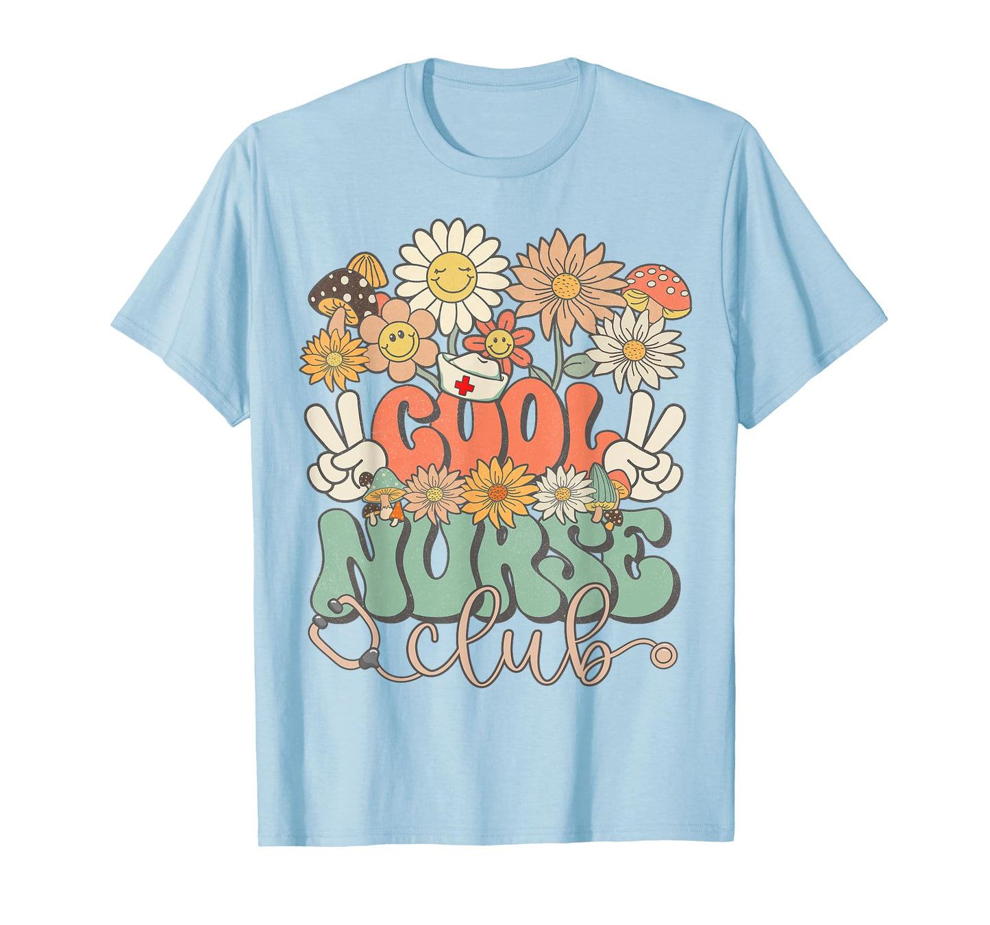 Cool Nurse Club Floral Hippie Groovy Retro Daisy Funny Nurse T-Shirt