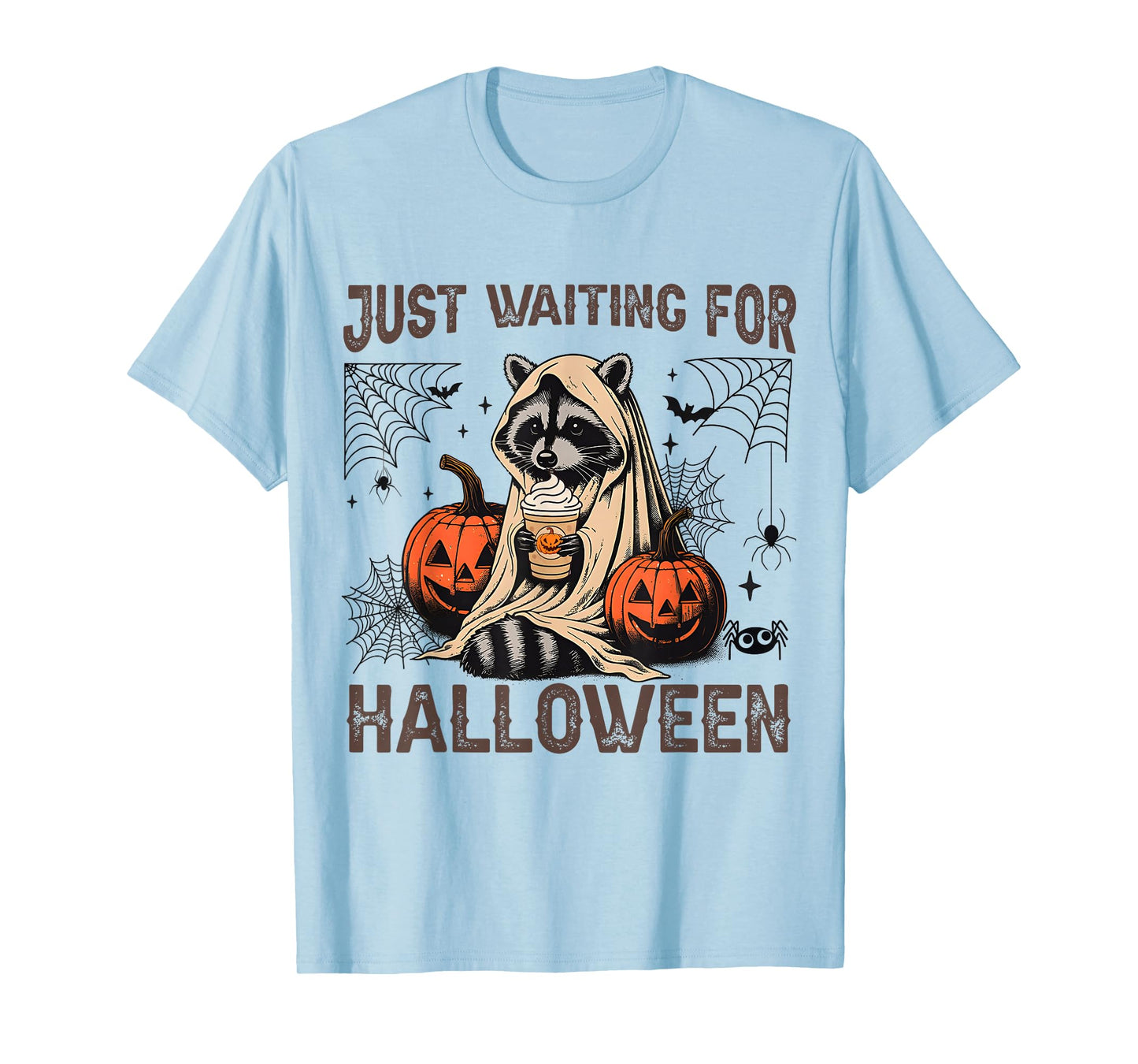 Just Waiting for Halloween Funny Racoon Drinking Latte T-Shirt