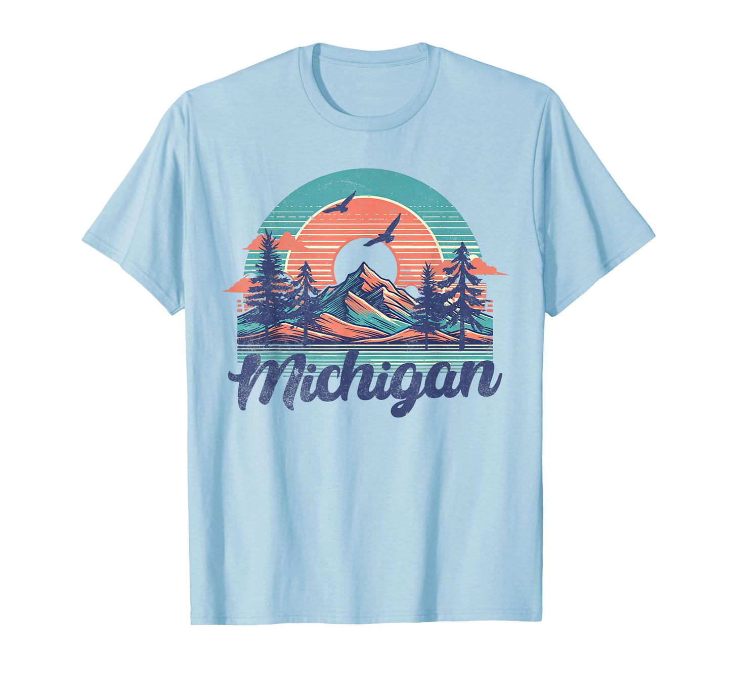 Michigan USA Outdoor Vintage Michigan T-Shirt Blue Unisex-Adults, Kids Crew Neck Short Sleeve Classic Fit Cotton, Polyester Small