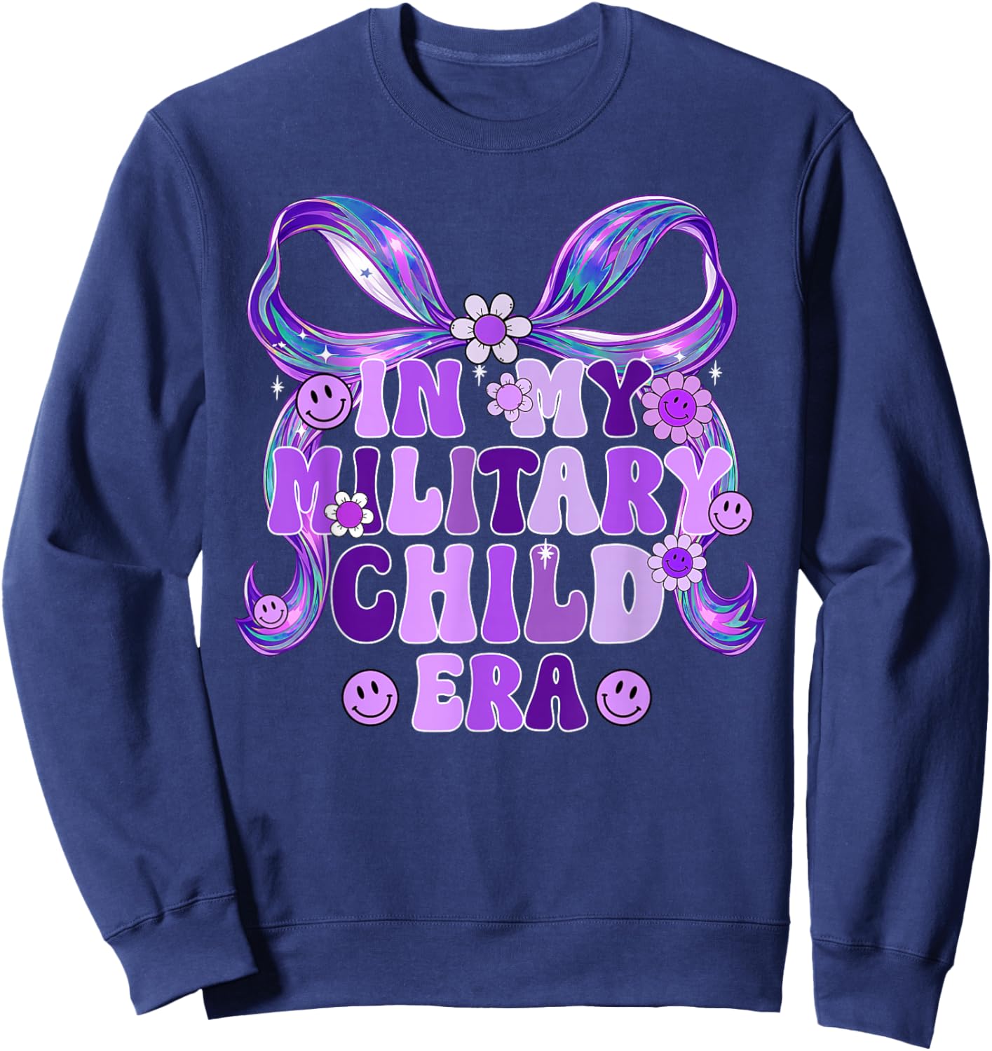 in My Military Child Era Coquette Bow Purple Up for Military T-Shirt - Sweatshirt | Navy