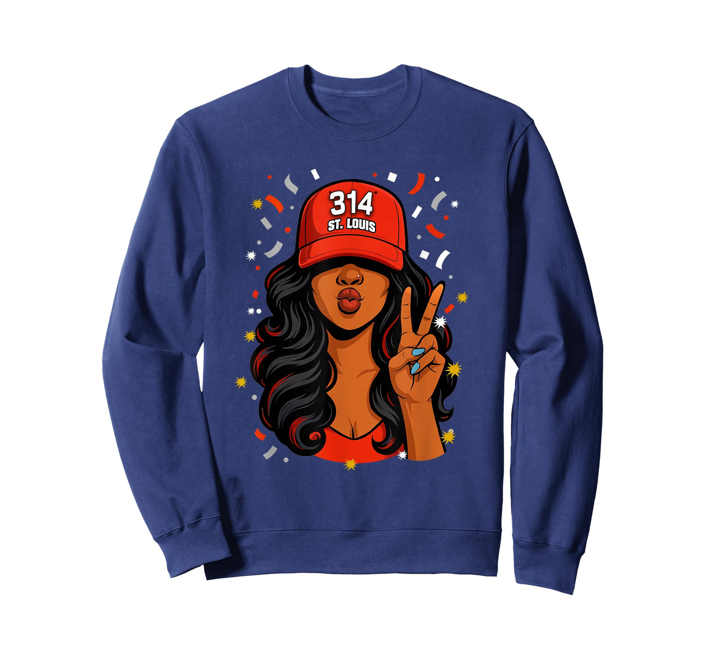 St. Louis 314 Black Woman Wearing Red Hat T-Shirt - Sweatshirt | Navy