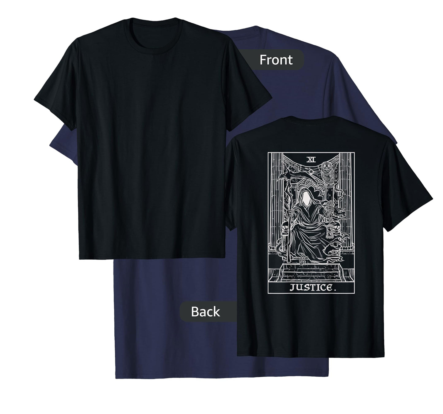 Justice Tarot Card Grim Reaper Halloween Gothic Back Print T-Shirt