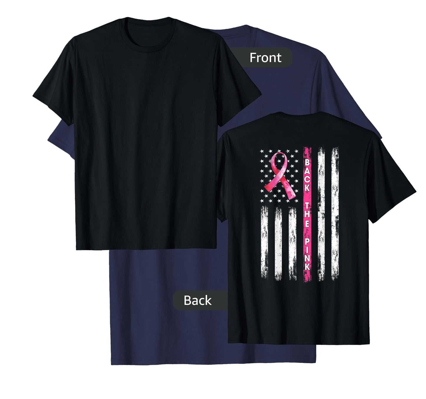 Back The Pink Ribbon American Flag Breast Cancer Awareness T-Shirt