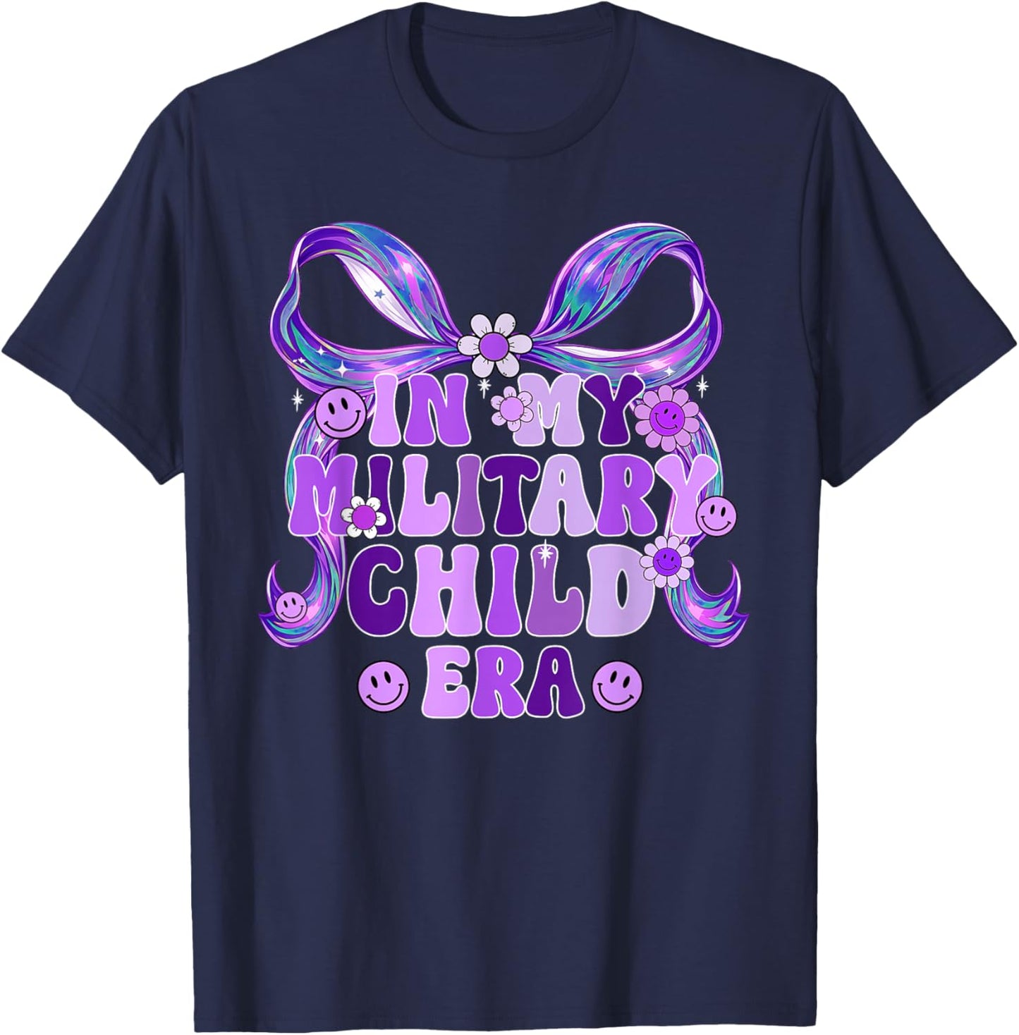 in My Military Child Era Coquette Bow Purple Up for Military T-Shirt - T-Shirt | Navy