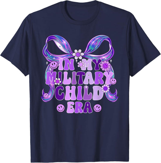 in My Military Child Era Coquette Bow Purple Up for Military T-Shirt - T-Shirt | Navy