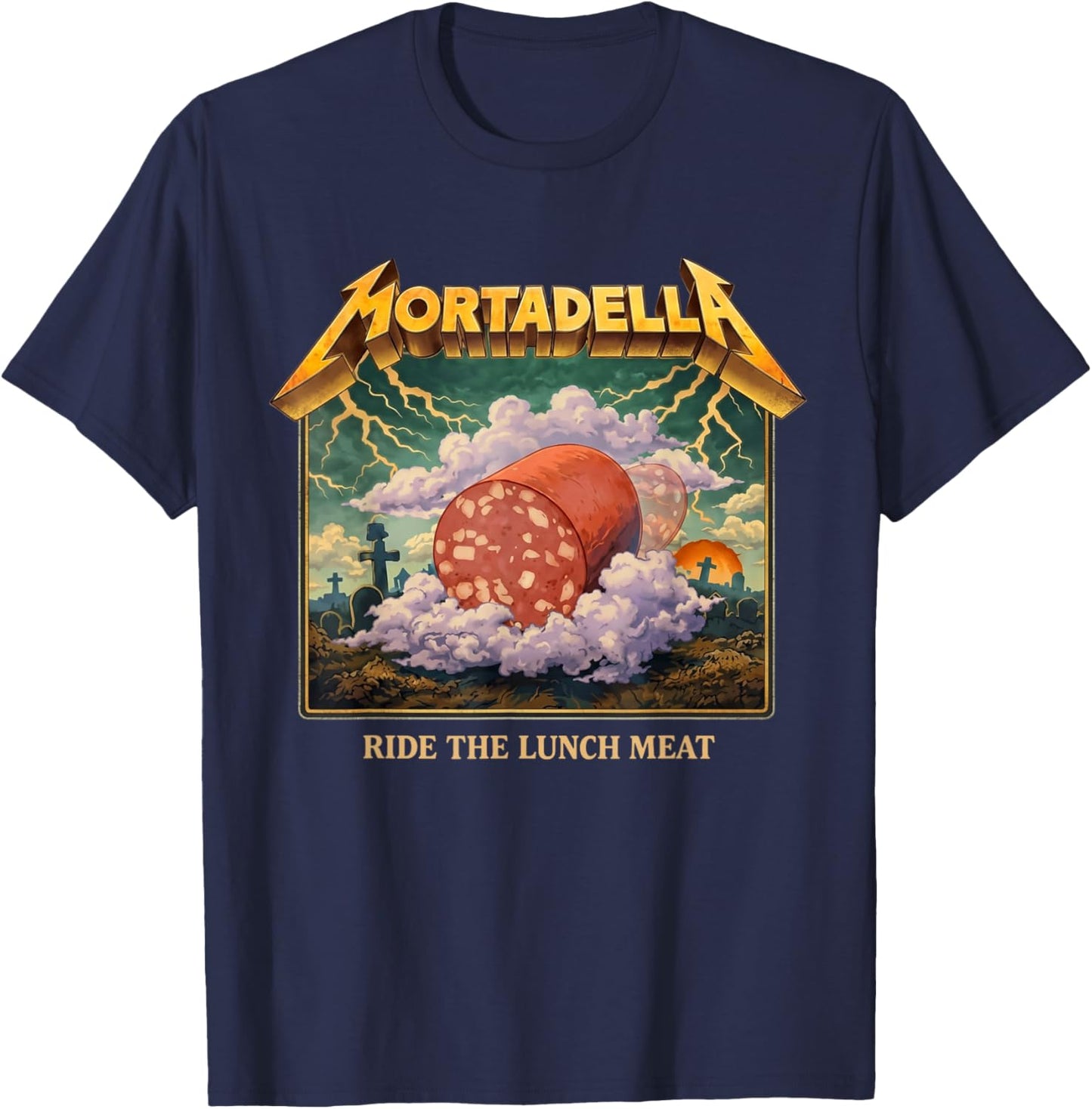 Mortadella Ride The Lunch Meat Italian Food Funny T-Shirt T-Shirt - T-Shirt | Navy