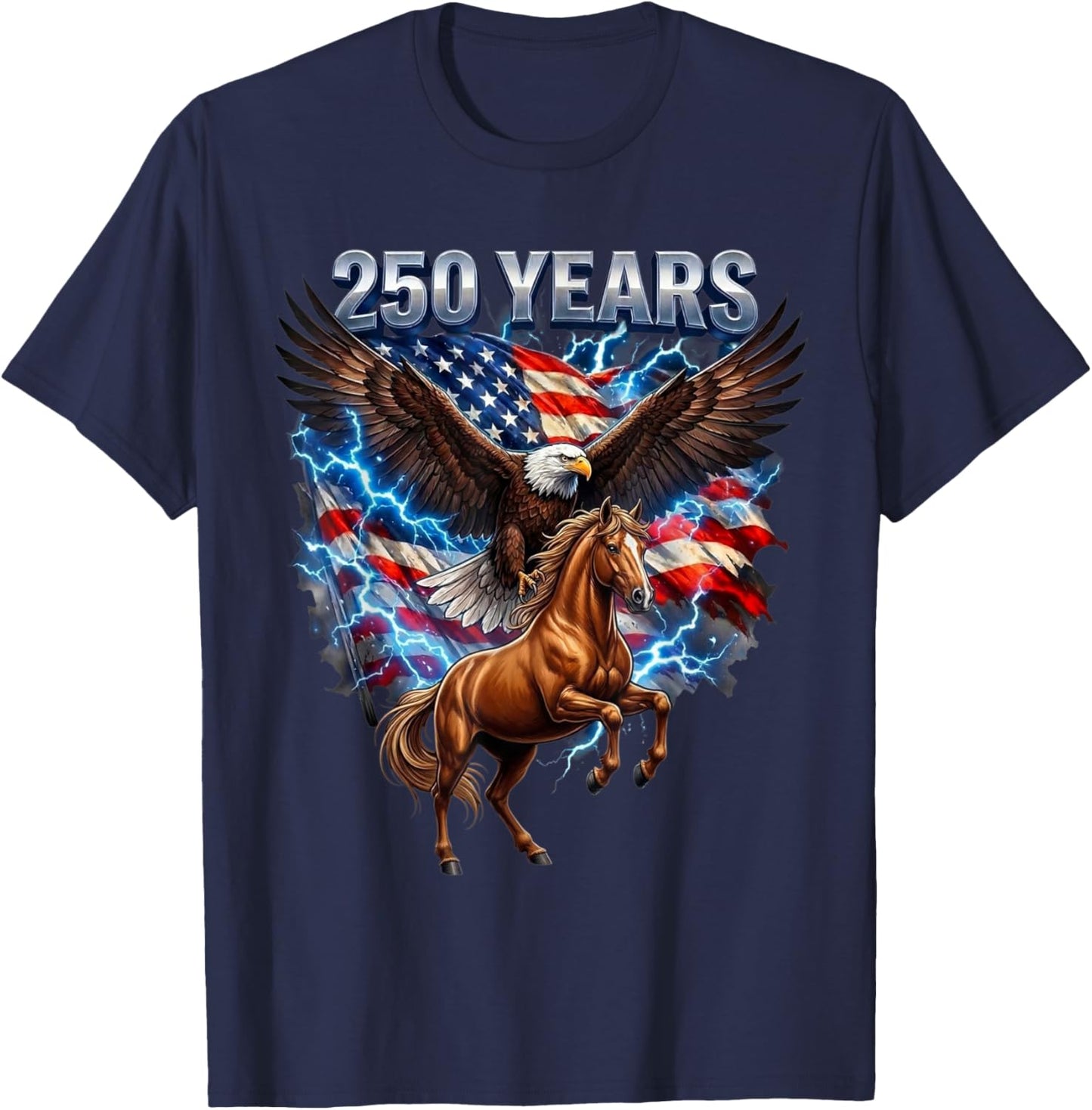 USA 250th Anniversary Bald Eagle & Clydesdale Horse T-Shirt T-Shirt - T-Shirt | Navy