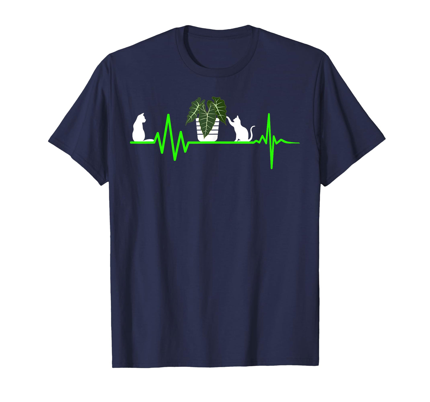 Green Heartbeat cats plant lovers garden Alocasia frydek T-Shirt