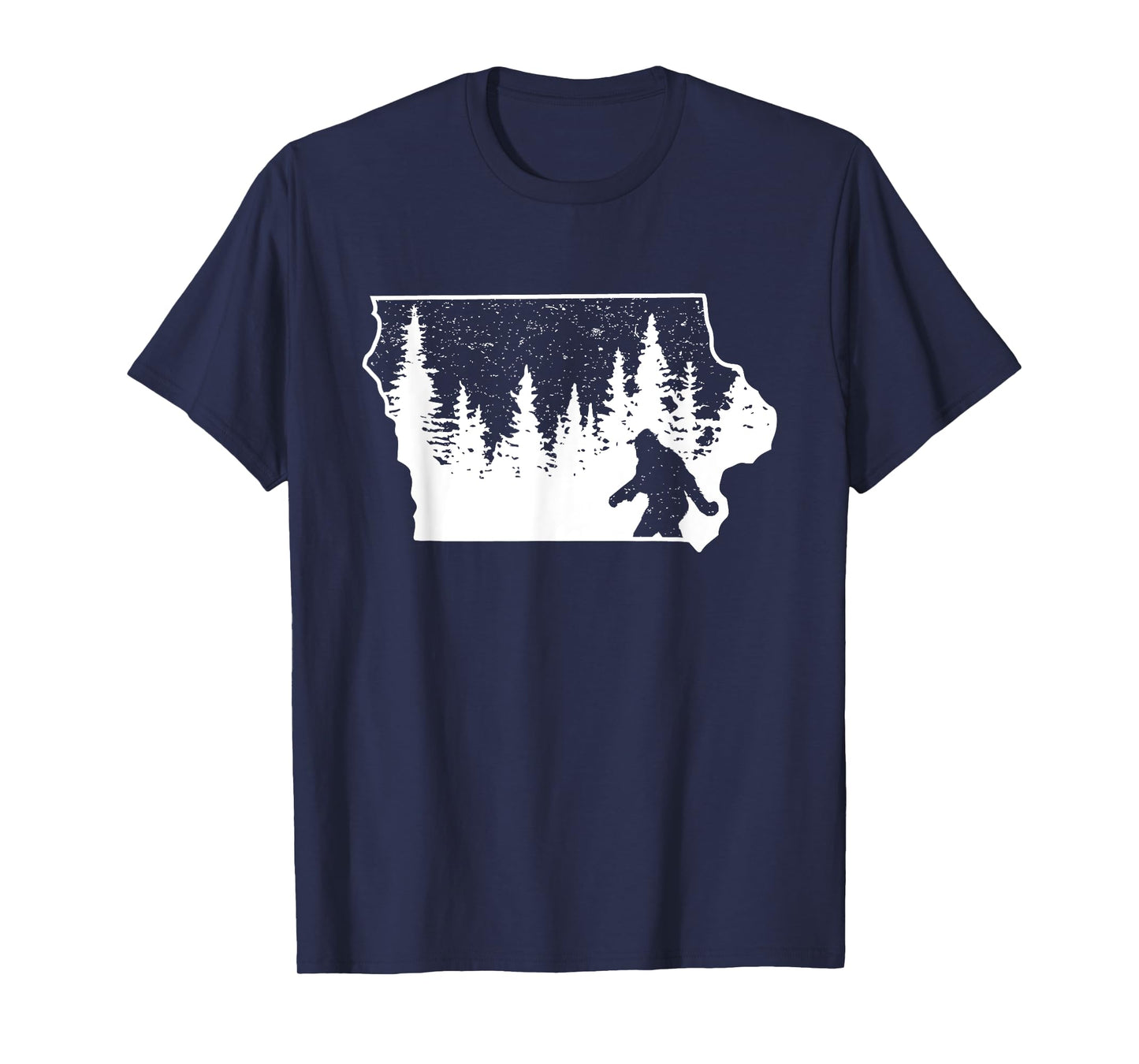 Bigfoot Iowa Pride Funny Sasquatch Love Iowa Map Distressed T-Shirt