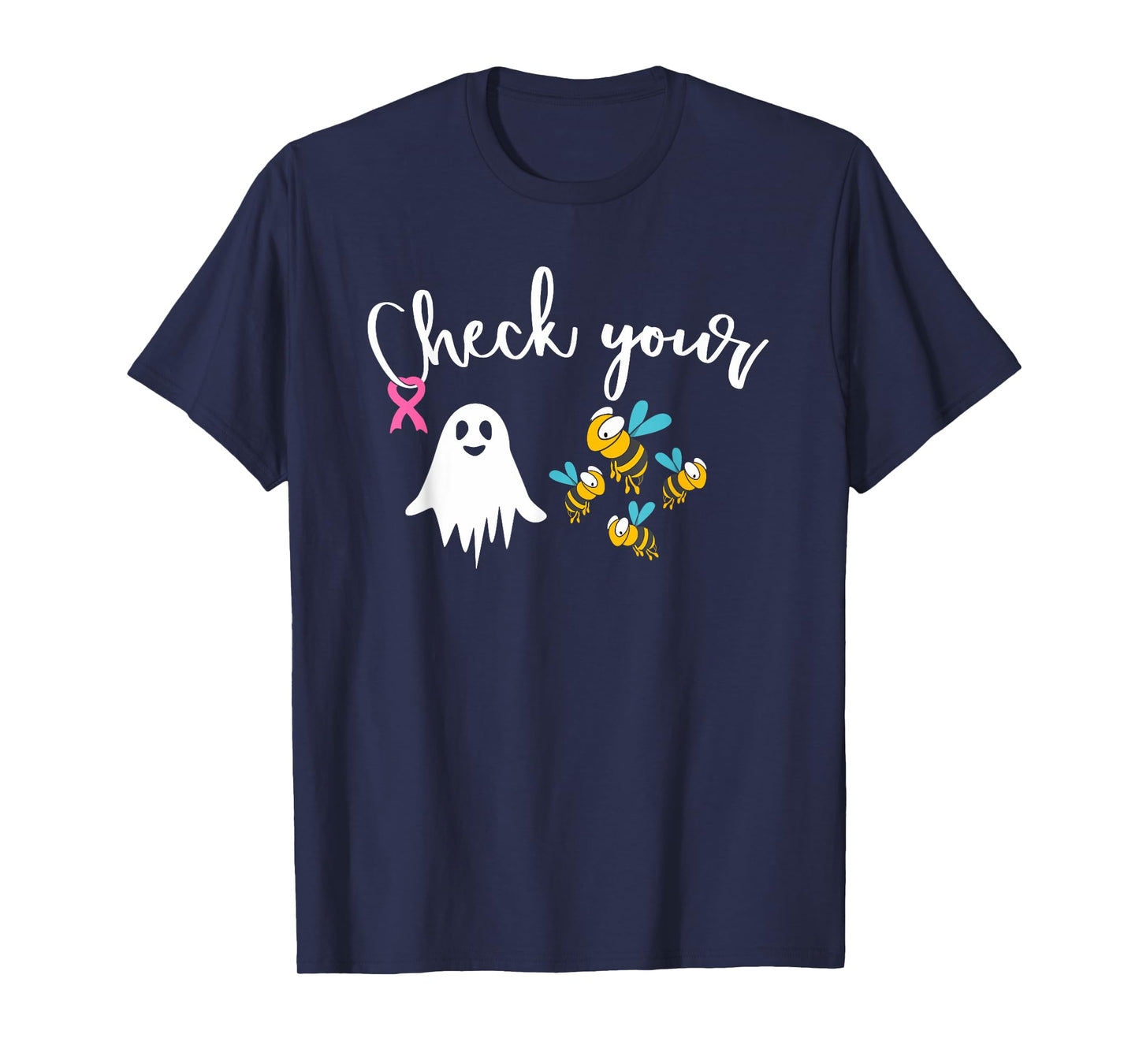 Check Your Boo Bees Breast Cancer Awareness Pink Ribbon T-Shirt