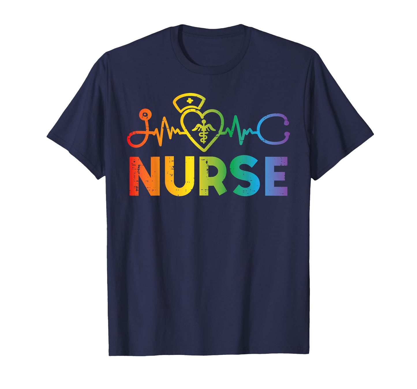 Gay Nurse Heartbeat Rainbow Pride Flag LGBTQ Scrub Top Women T-Shirt