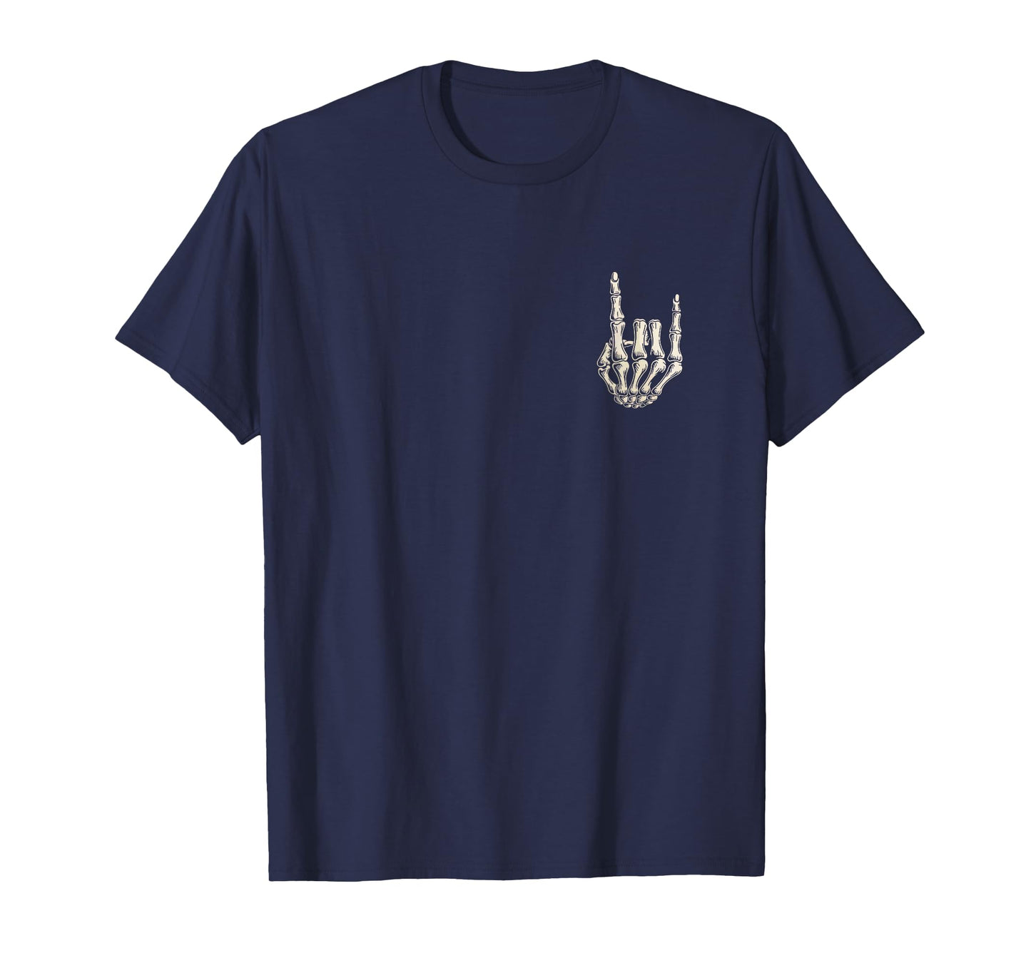 Skeleton Hand Rocker Hand Sign Rock & Roll Halloween Pocket T-Shirt