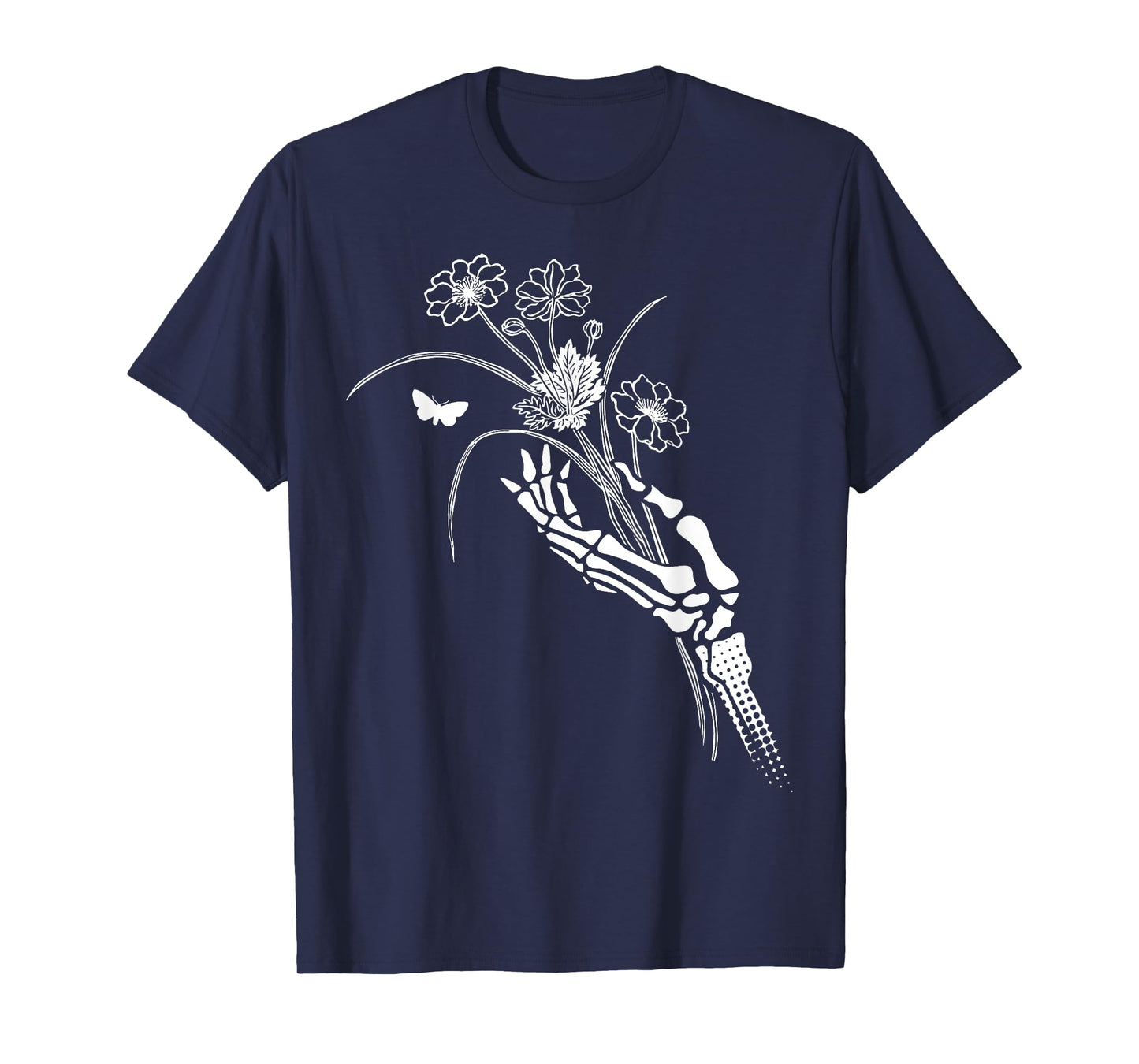 Skeleton Hand Holding Flowers Folkloric Wiccan Nature Witch T-Shirt