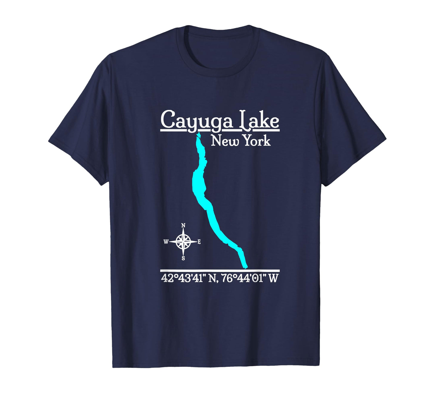 Designed by GeoGearCo Cayuga Lake - New York T-Shirt - Unisex-Adults - Black - Small - Short Sleeve - Modern - Nature - Camping - All Seasons