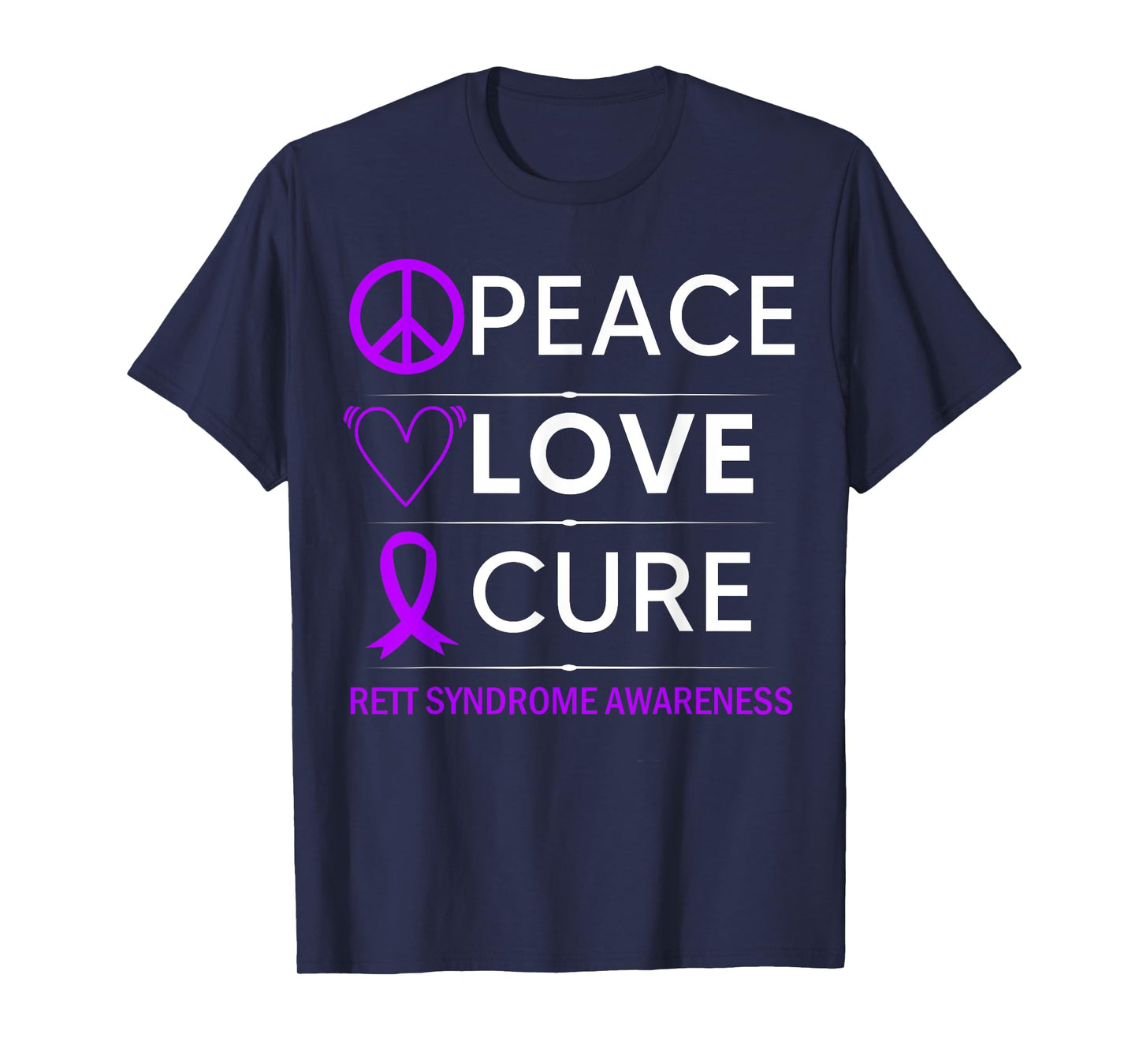 Rett Syndrome Awareness Peace Love Cure Purple Ribbon T-Shirt