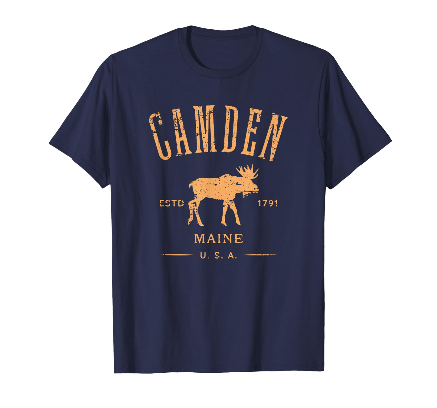 Camden Maine USA with Moose Distressed Design Souvenir T-Shirt