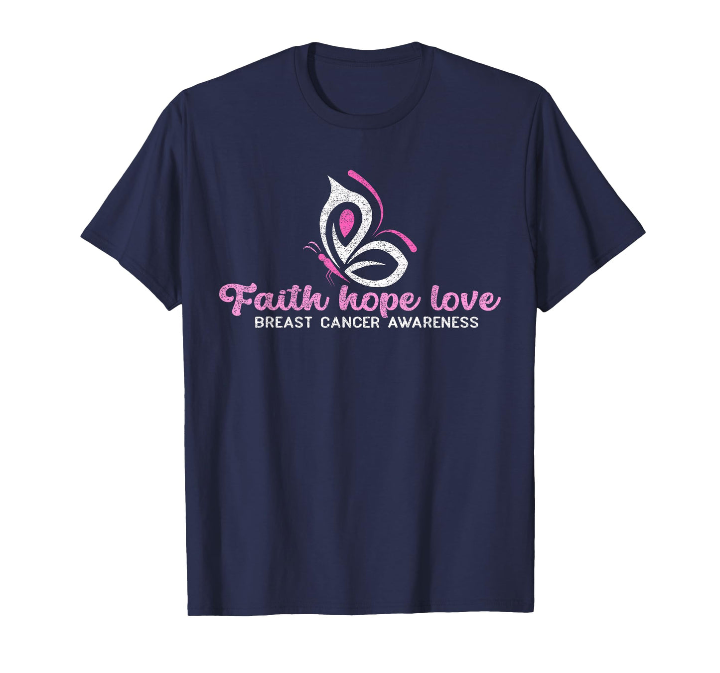Faith Hope Love Butterfly Ribbon Breast Cancer Awareness T-Shirt
