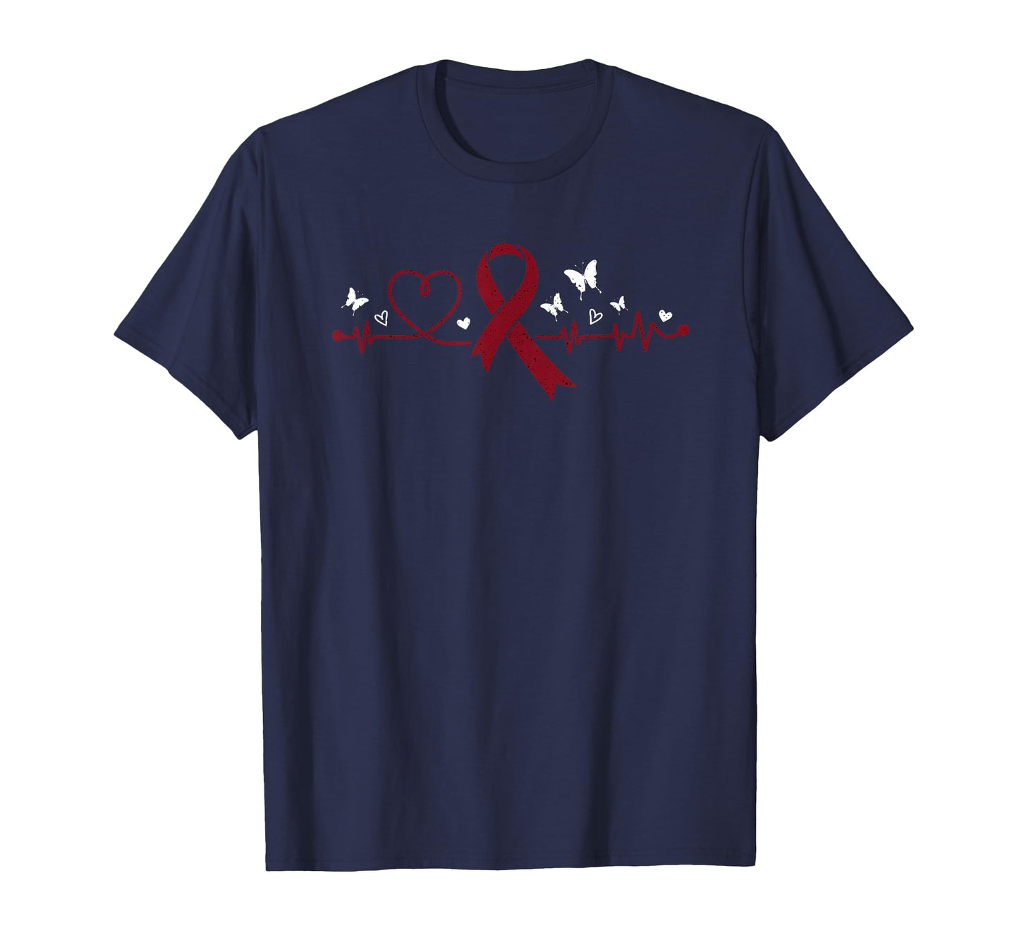 Multiple Myeloma Heartbeat Burgundy Ribbon Cancer Awareness T-Shirt