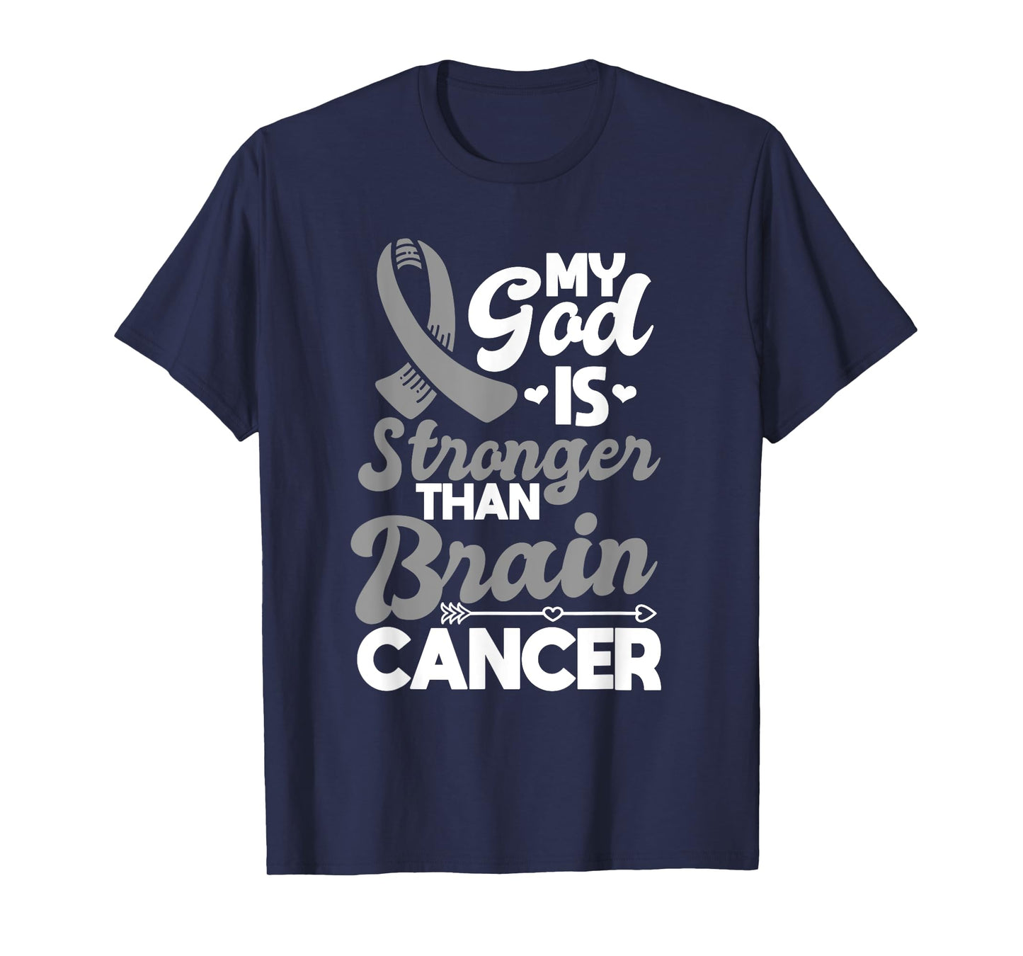 My God Is Stronger Than Brain Cancer Gray Awareness Ribbon T-Shirt