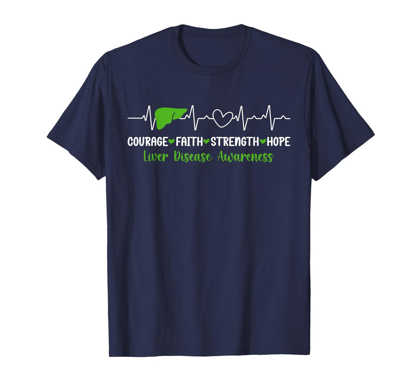 Liver Disease Awareness Heartbeat Liver Disease Warrior T-Shirt, Small, Black