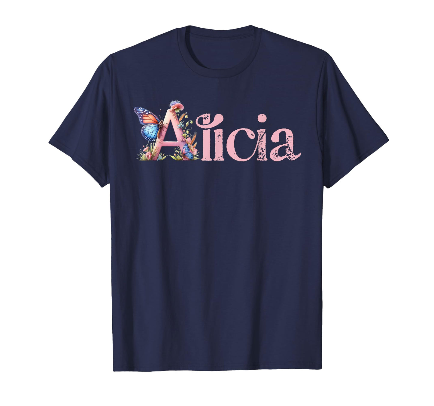 Alicia Initial A Spring Floral And Wings Name T-Shirt