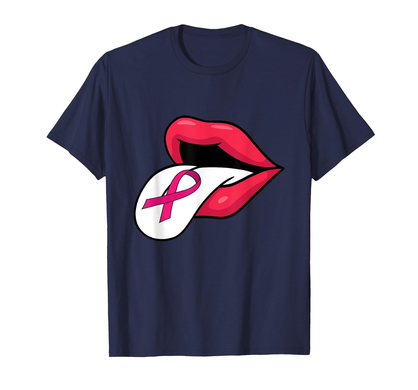 Pink Ribbon Tongue Out Breast Cancer Awareness Funny Lips T-Shirt
