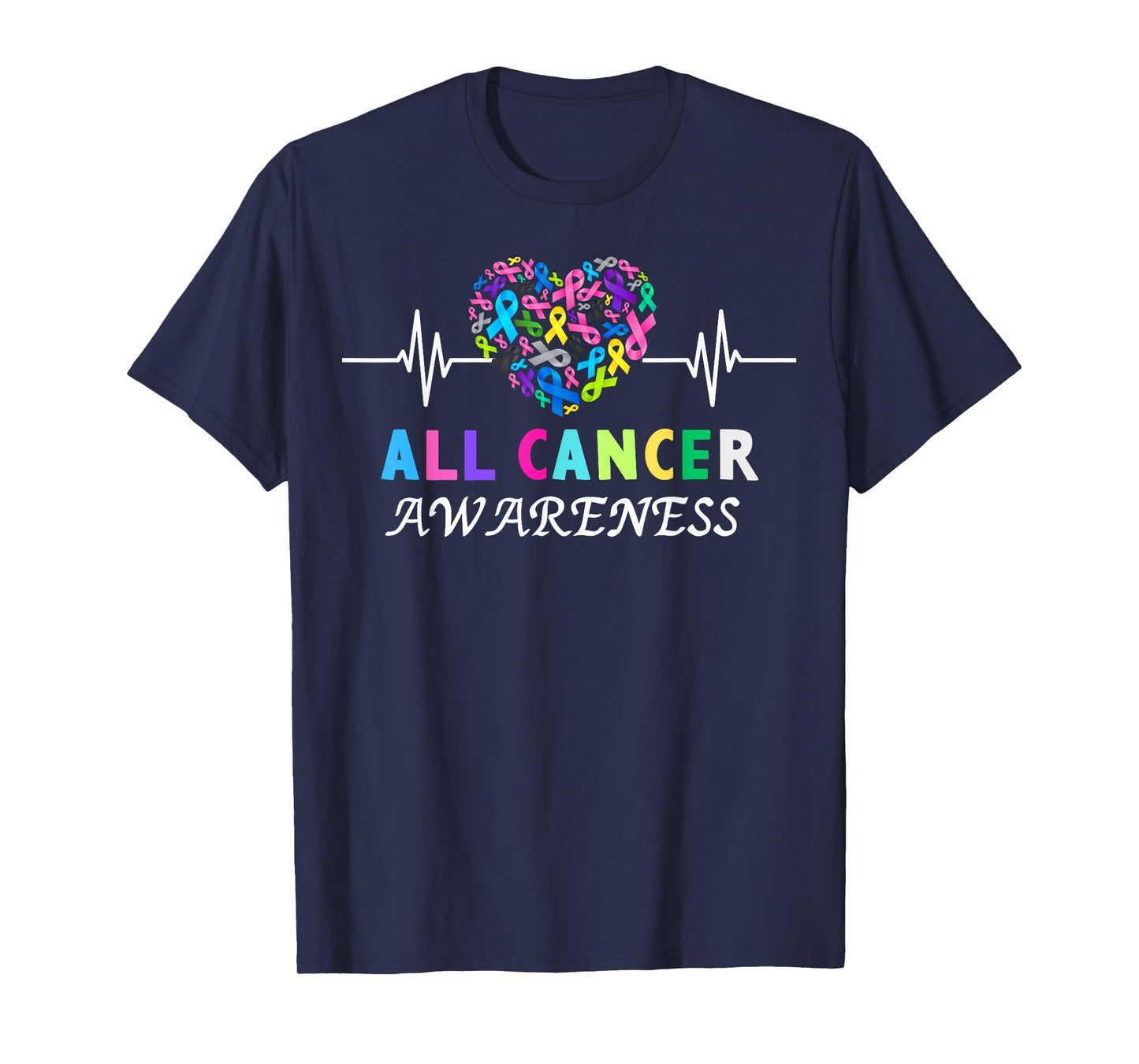 All Cancer Matters Heartbeat Multicolor Ribbon Awareness T-Shirt
