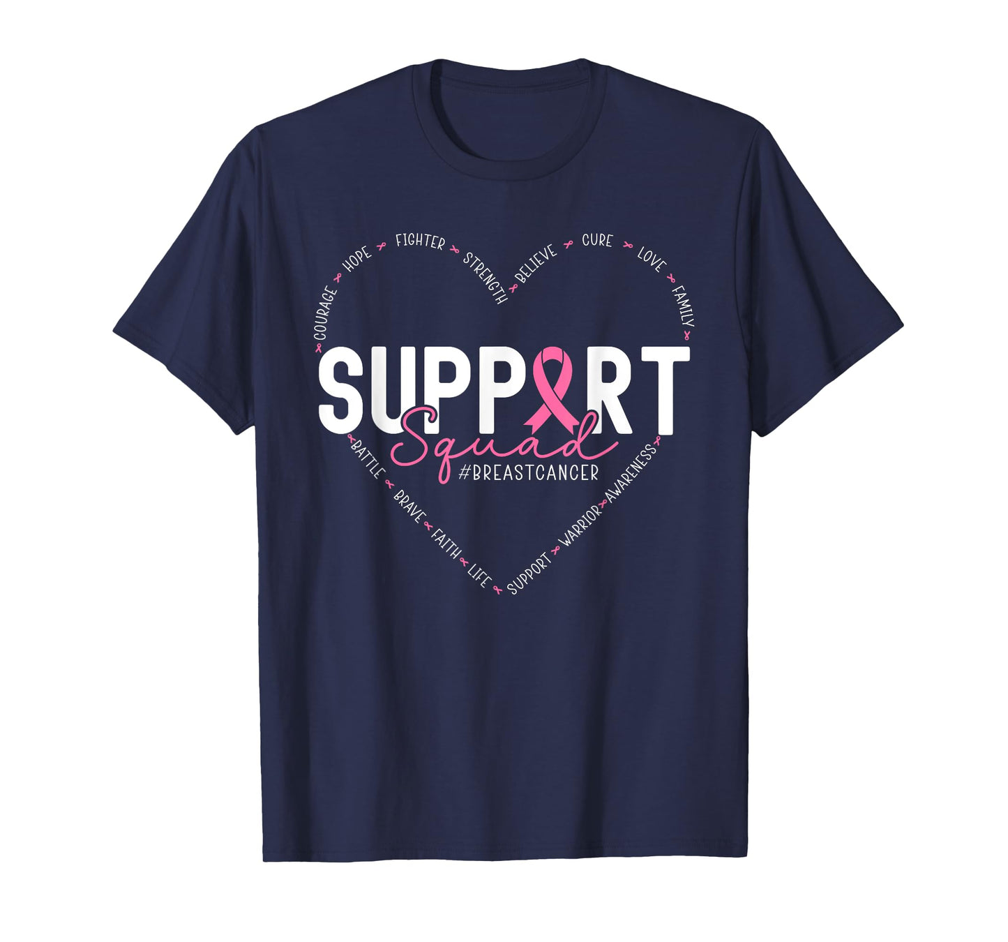 Support Squad Heart Pink Ribbon Breast Cancer Awareness T-Shirt