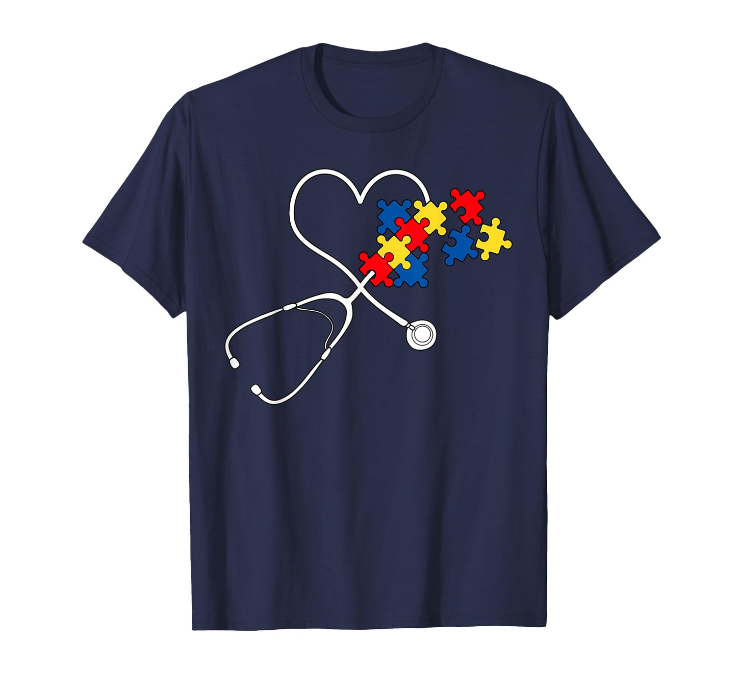 Autism Awareness Nurse Stethoscope Heart ASD Scrub Top Women T-Shirt