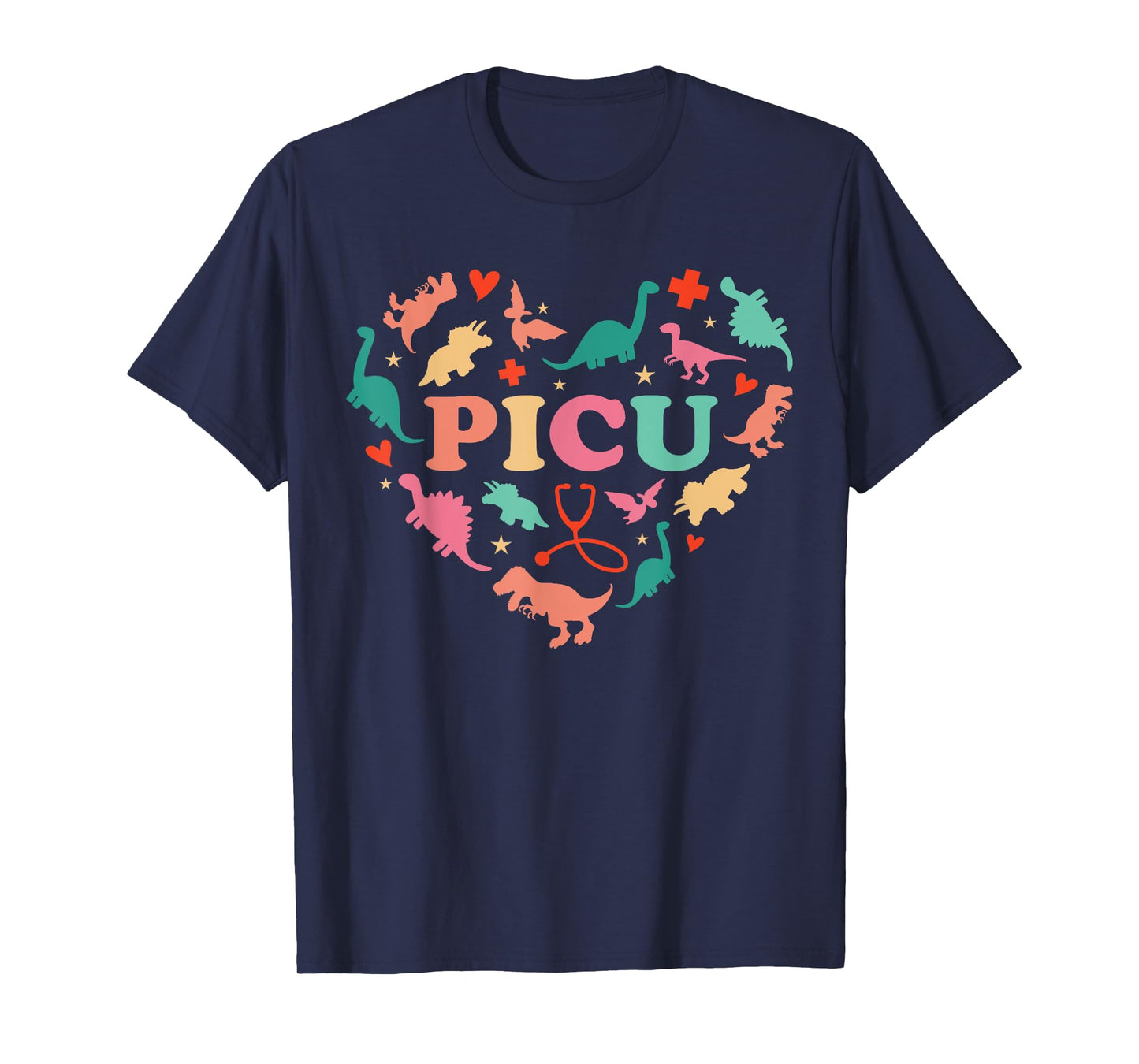 PICU Pediatric Nurse Heart Cute Dinosaur Physical Peds Squad T-Shirt