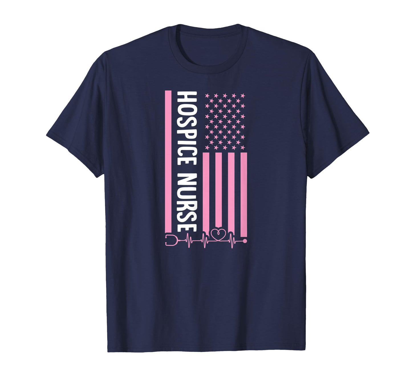 Patriotic Hospice Nurse USA American Flag Heart Pulse T-Shirt
