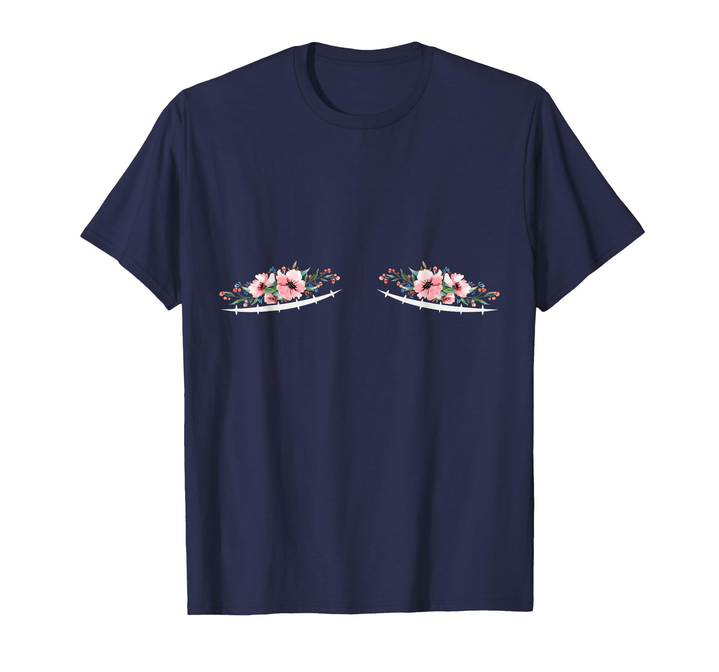 Double Mastectomy Scars with Flowers Breast Cancer T-Shirt